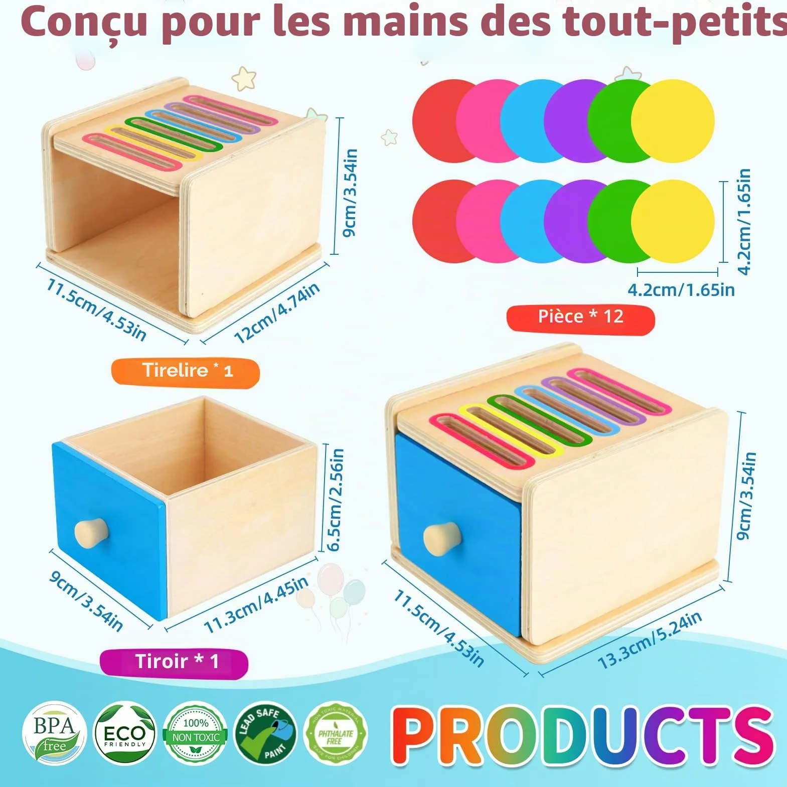 Jouet Bebe 1 2 3 Ans, Jeux Montessori Educatif Apprendre Les Couleurs, Cadeau Fille Garçon Anniversaire Noel