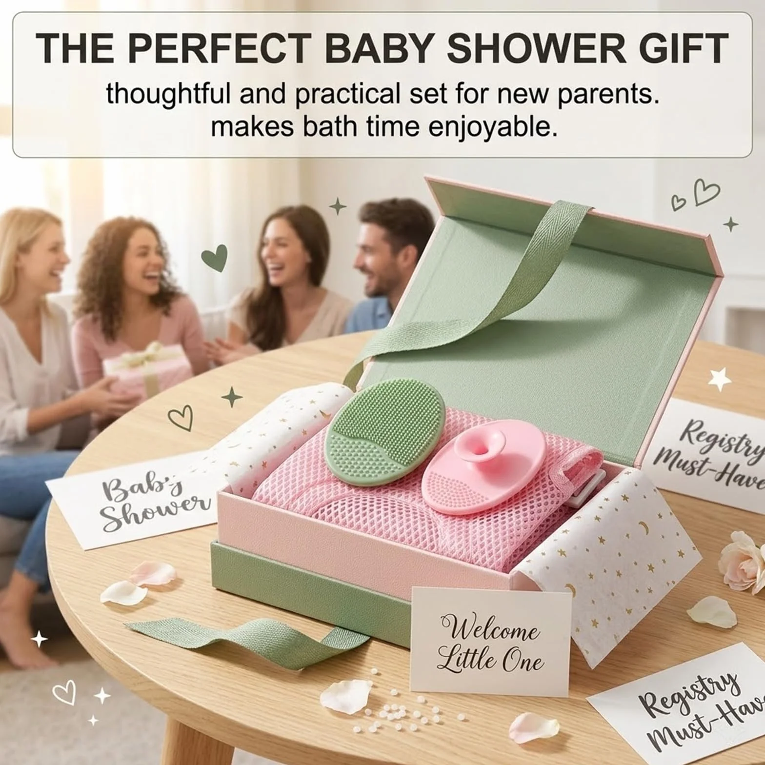 Hamac de Bain Antidérapant pour Bébé Pliable et Portable avec Deux Brosses à Shampooing (Rose)