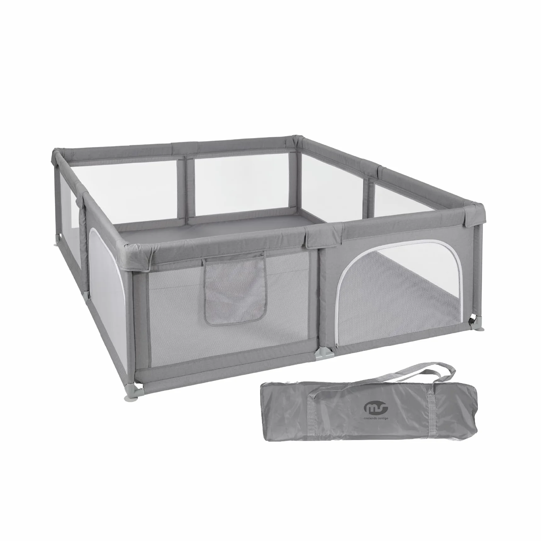 Parc de jeux OXFORD XXL 200x180 pliable pour bébé avec ouvertures zippées et fenêtres en filet