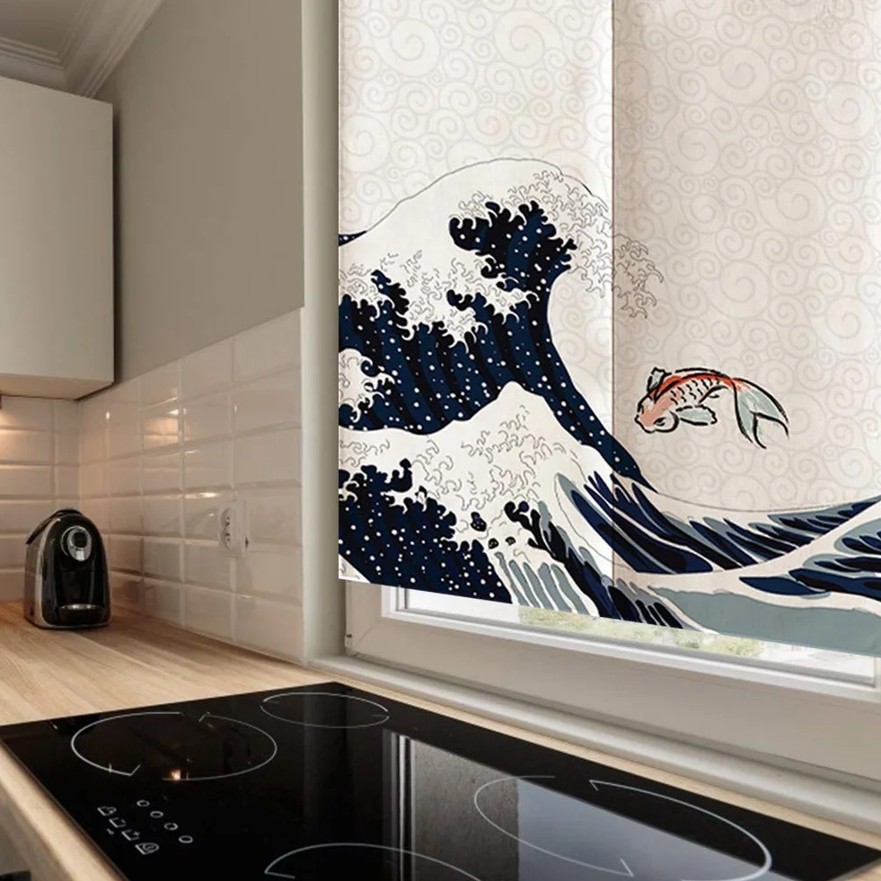 Rideau de Porte Japonais 100% Polyester 90x120cm Séparateur de Pièce Décoration Zen