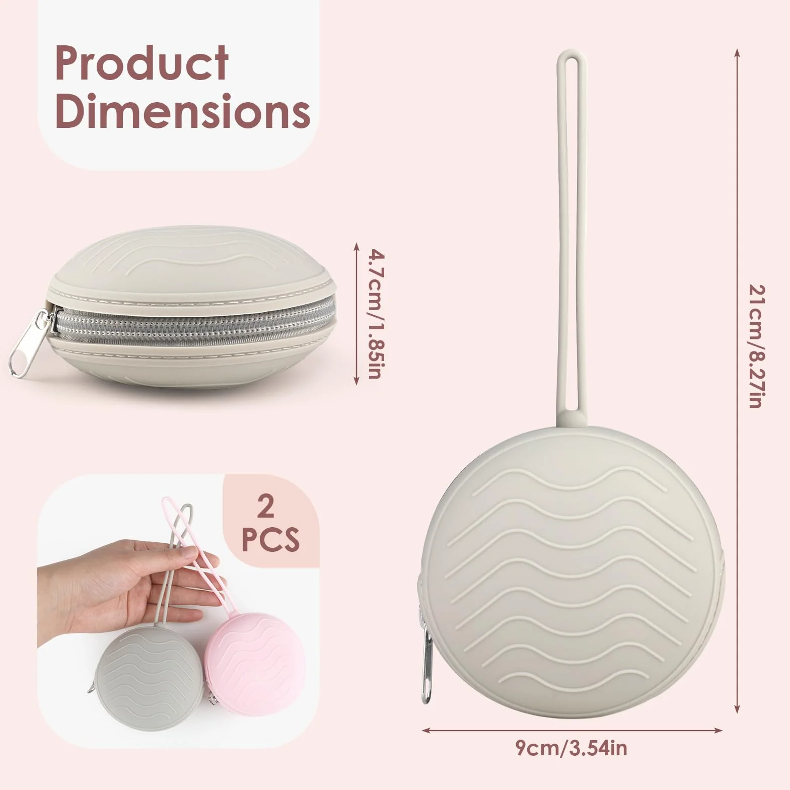 Silicone Boîte à Tétine Sans BPA 2 Pièces, Boîte de Rangement Étanche Portable pour Suceur Bébé Gris Rose