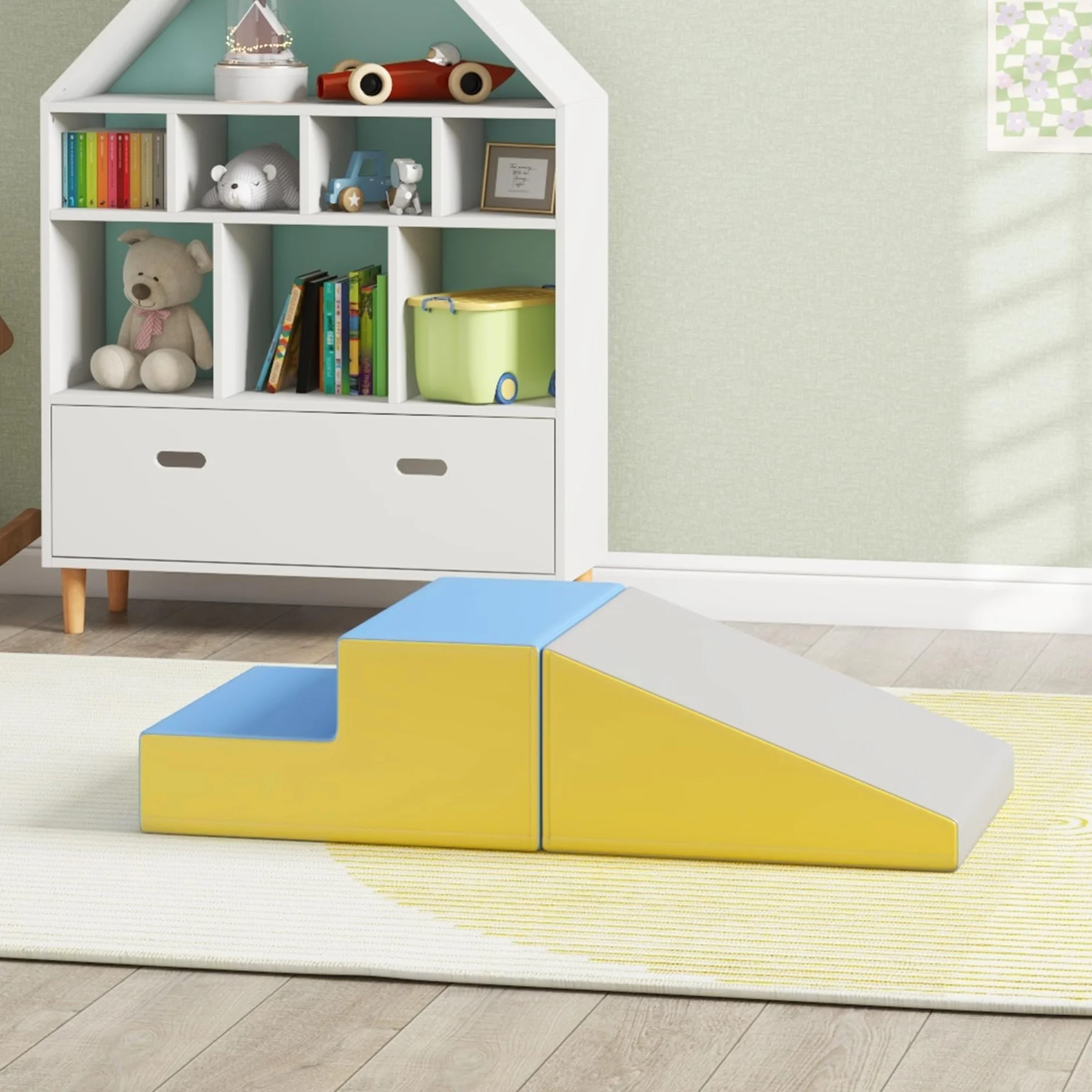 HOMCOM Parcours motricité bébé modulable, Jouets d'escalade, Blocs de construction en mousse, 2 Briques géantes, pour Enfants 12-36 Mois, Multicolore