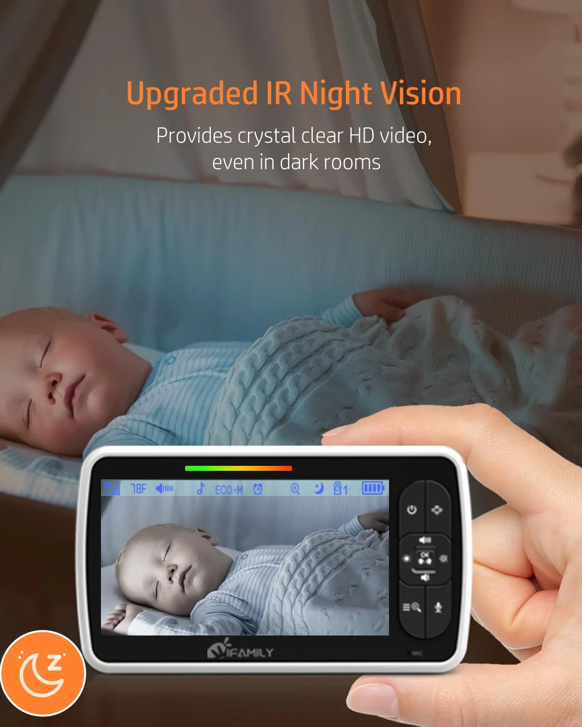 iFamily Baby Monitor Split Screen 2 Cameras Long Range Night Vision Temperature Sensor 2 Way Talk