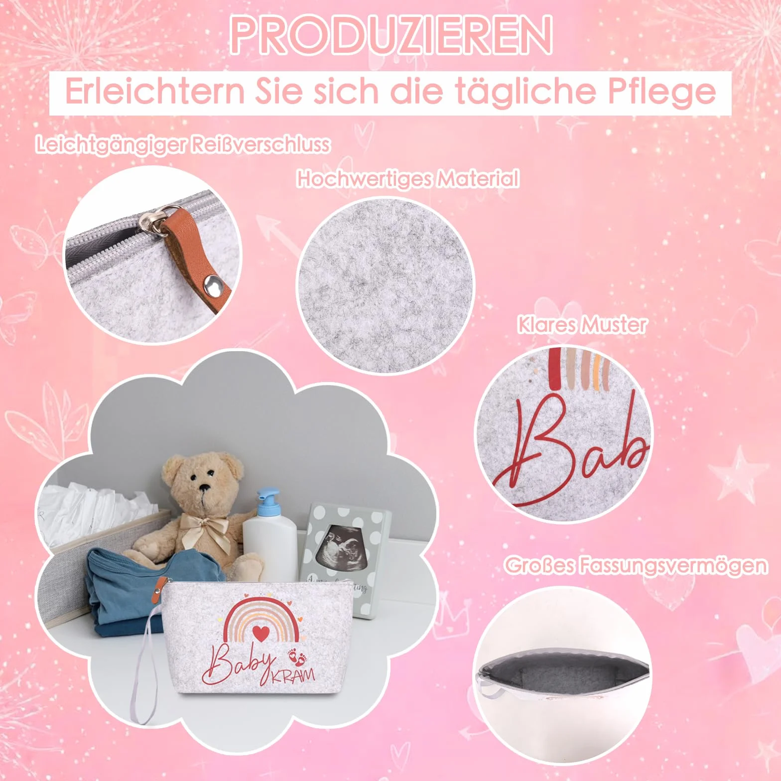 Lot de 2 sacs de clinique en feutre avec fermeture éclair pour futures mamans