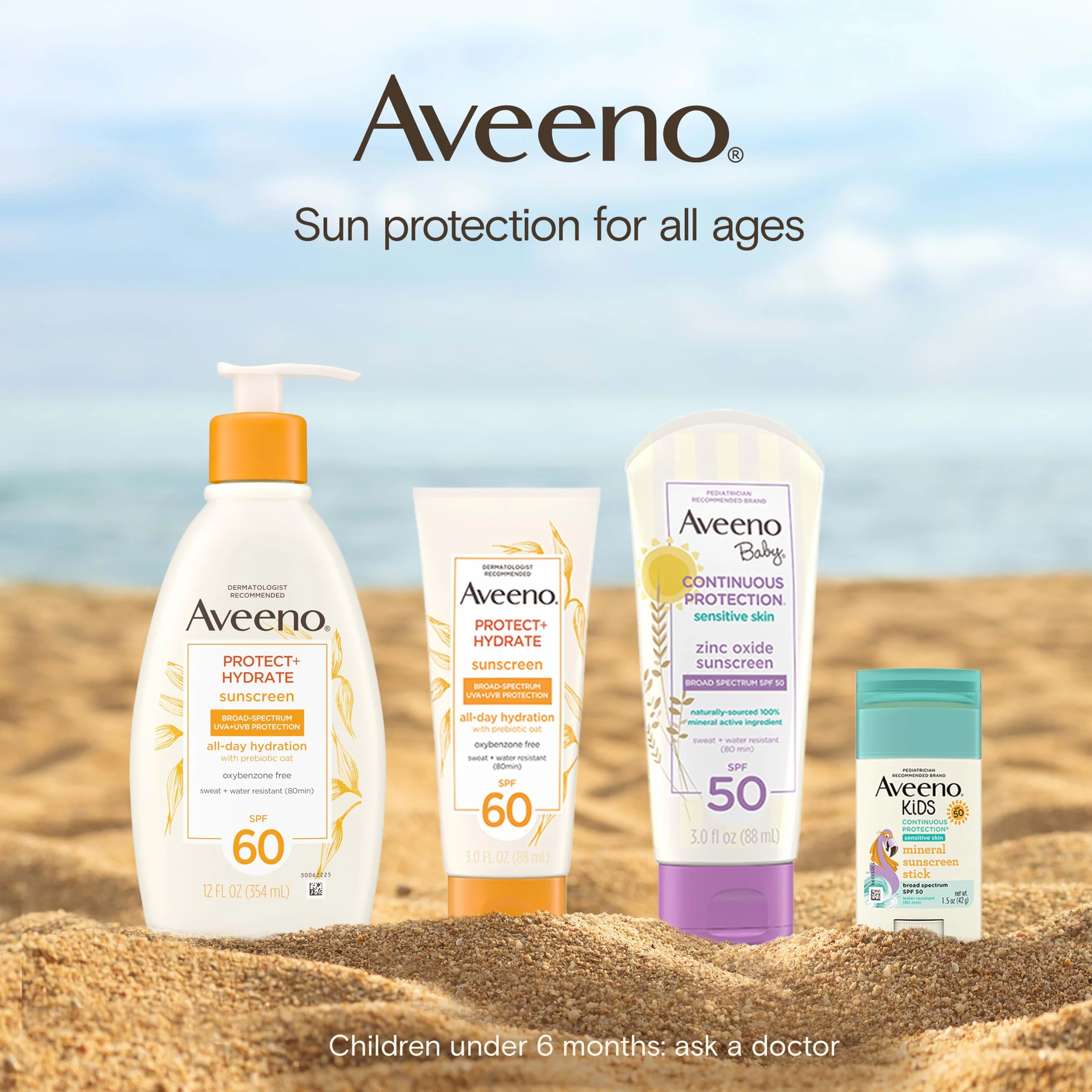 Aveeno Baby Continuous Protection Zinc Oxide Mineral Sunscreen Lotion SPF 50, Water Resistant, 3.0 Fl. Oz
