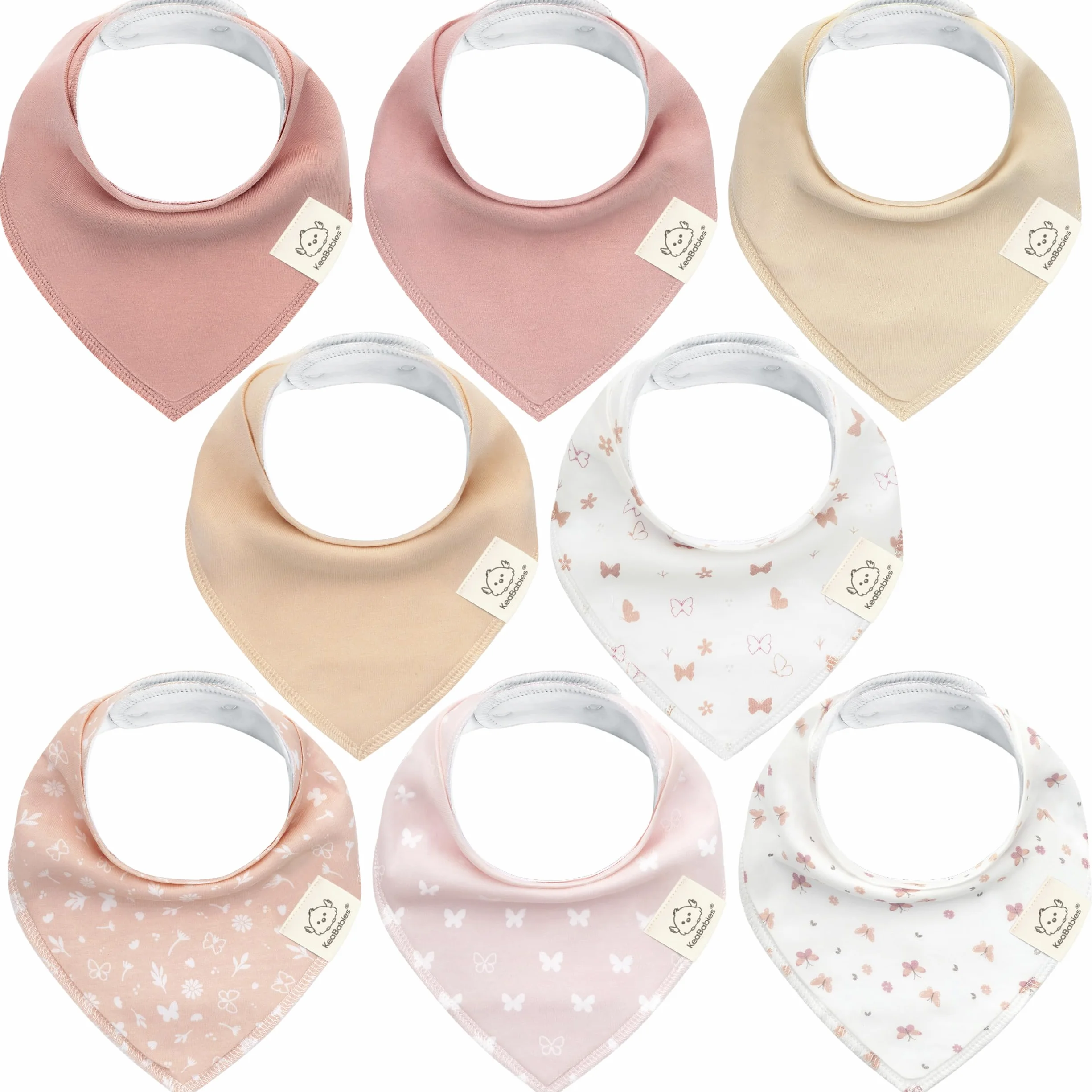 Bavoir Bandana Bio en Coton Doux pour Bébés 8-Pack - Dentition et Bave (Butterflies)