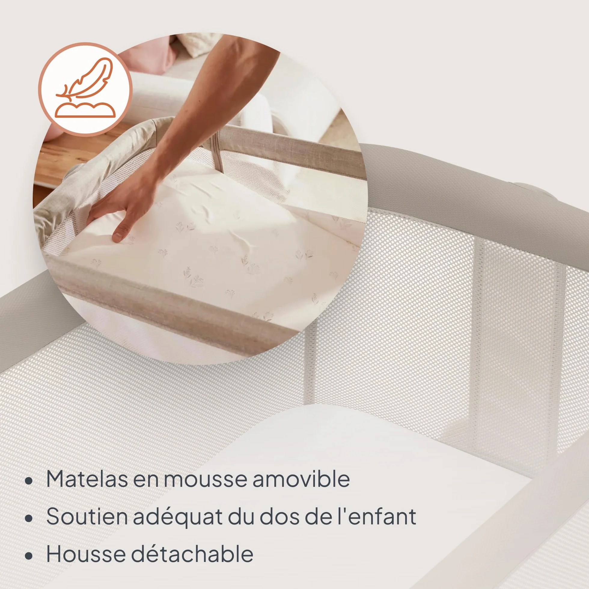Lionelo Luna Lit Bebe Indépendant Cododo avec Matelas Co-Sleeping Nouveau-né 9 kg Hauteur Inclinaison Réglables 4 Roues Blocage Fixation Lit Parents Aéré Beige