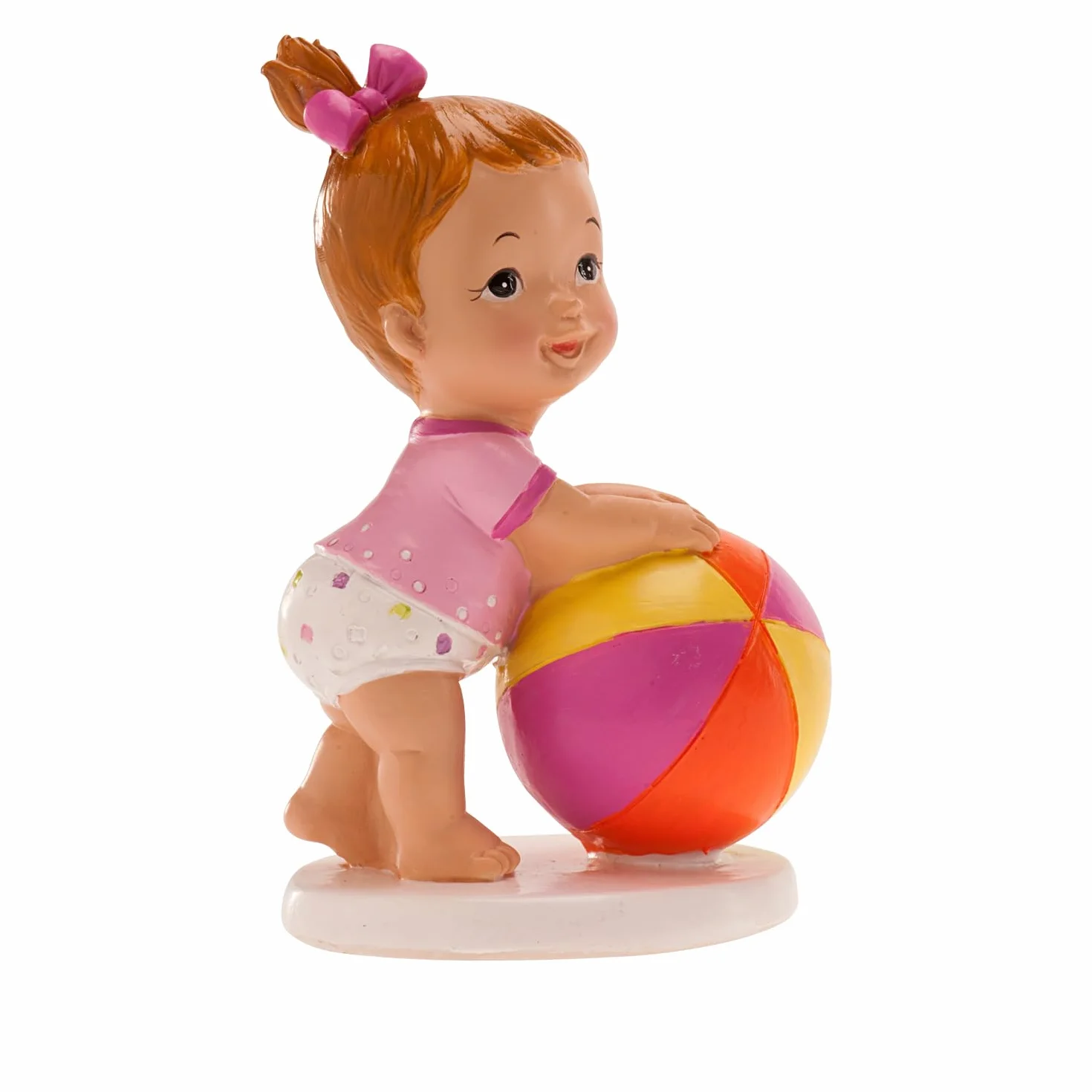 Figurine en résine Décoration Baptême Fille Bébé avec une Balle 11 x 7 cm Cake topper Apte au Contact Alimentaire