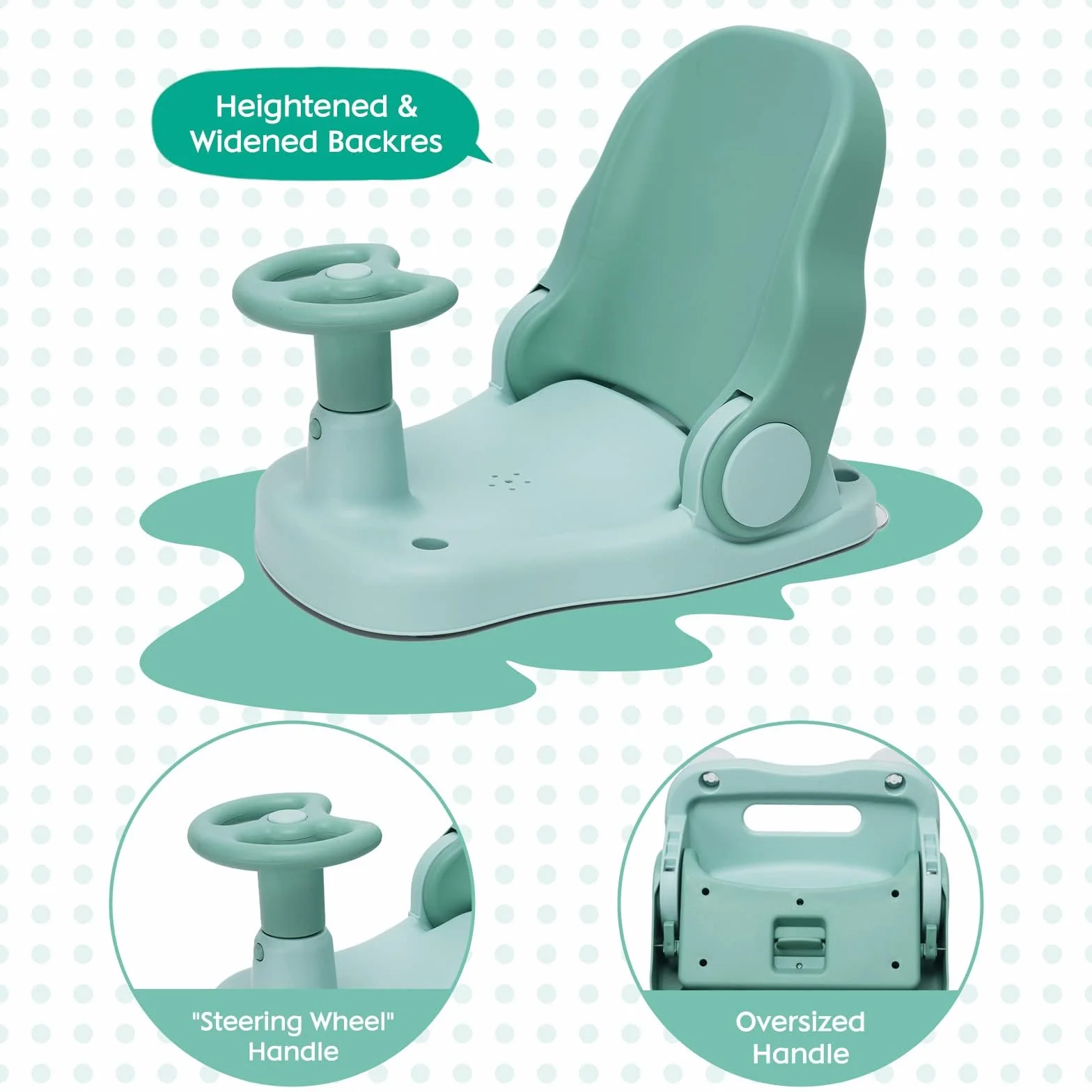 Chaise de Bain Bébé 6-24 Mois Dossier Réglable 4 Ventouses Pliable Antidérapant