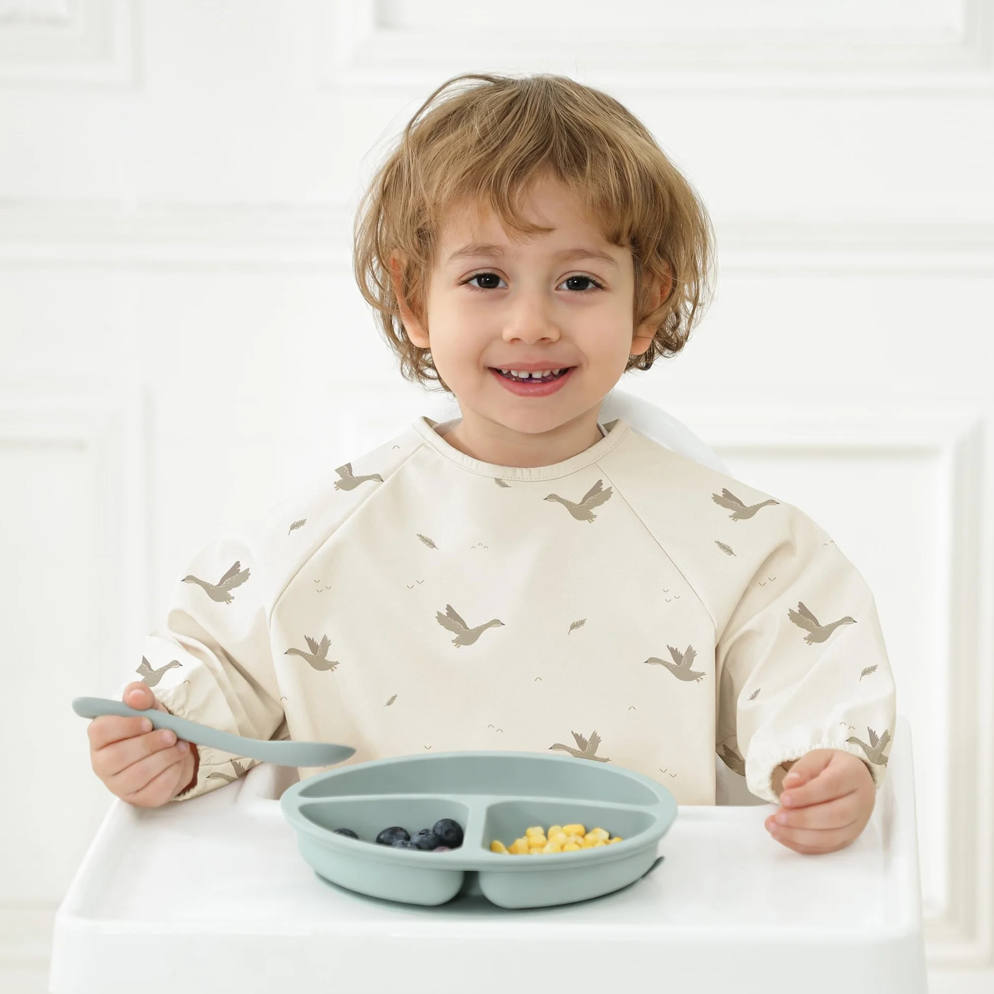 bearmoss Bavoir Manche Longues Bébé BLW Bavette de Sevrage Imperméable PU Bébés Enfants