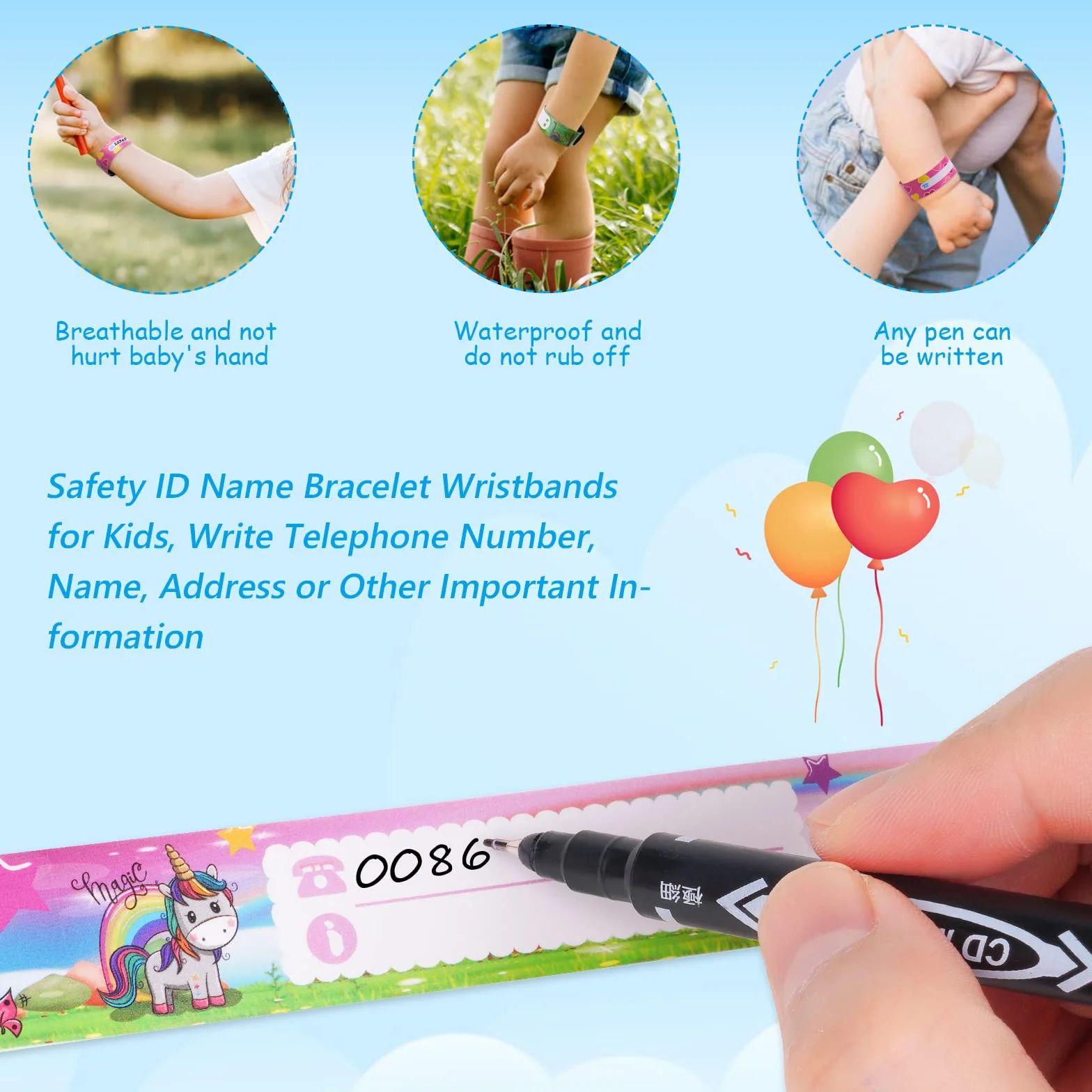 Bracelet Identification de Securit Enfant Vicloon 6PCS Anti Perdu Étanche Réutilisable