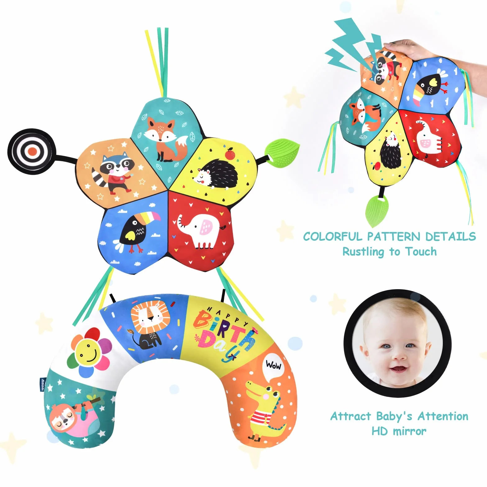 Oreiller pour le Temps du Ventre de Bébé Noir et Blanc à Contraste Élevé avec Support Amovible et Miroir