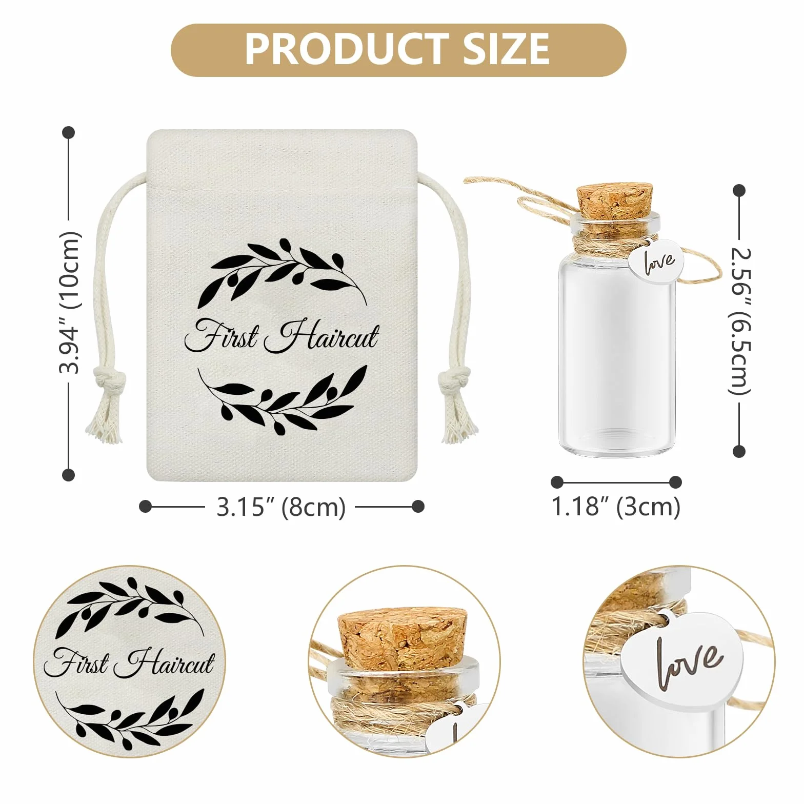 Bouteille Souvenir en Verre avec Bouchon en Liège pour Première Coupe de Cheveux de Bébé, Coffret Cadeau