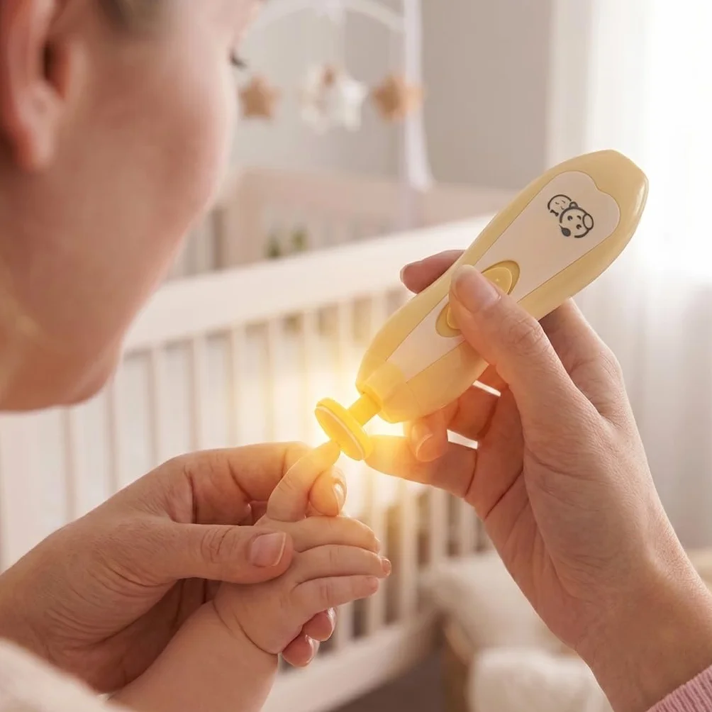 Royal Angels Coupe-ongles bébé 21 en 1 électrique, soin des ongles, 13 outils, coupe et vernis (Jaune)