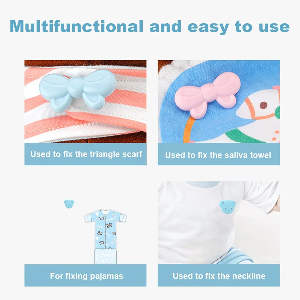 Lot de 6 épingles à nourrice bébé avec coque plastique, clips sécurité multifonctions pour vêtements bébé, nappes et couches (ours bleu)