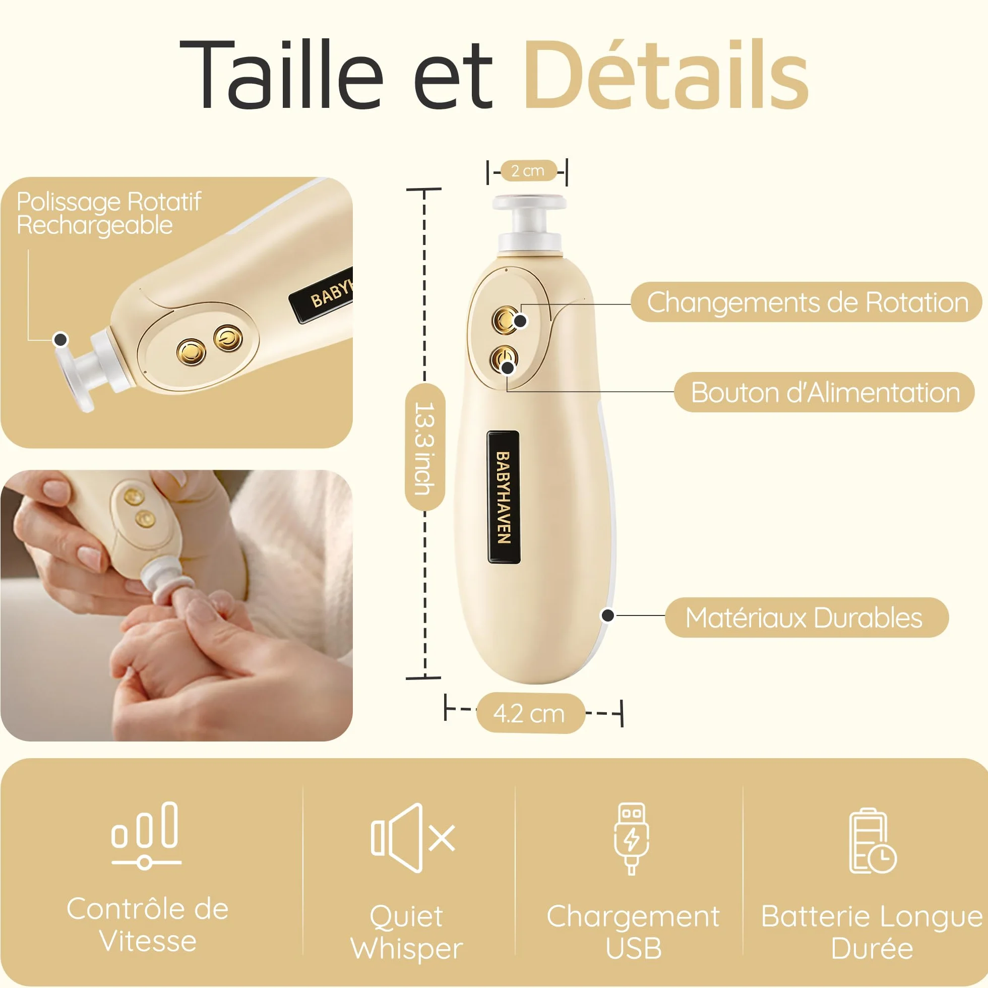 Lime à Ongles Électrique Bébé Rechargeable, Coupe-Ongles Silencieux avec Lumière LED, Kit Soin Ongles Enfants 6 Têtes