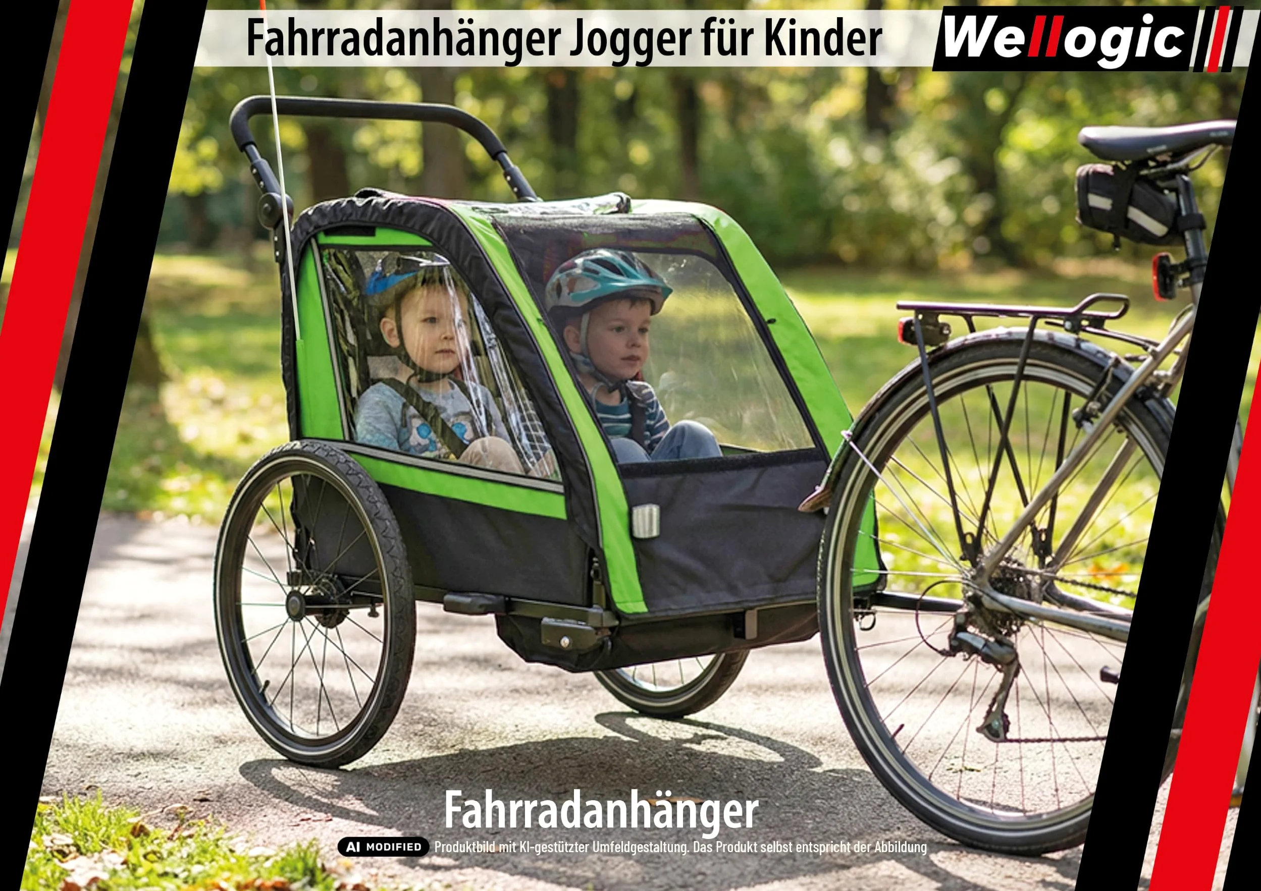 Remorque de vélo pour enfant pour 1 à 2 enfants, remorque de vélo et poussette 2 en 1 jusqu'à 36 kg, système de harnais à 5 points, roues de 20", roues à dégagement rapide, système de stationnement