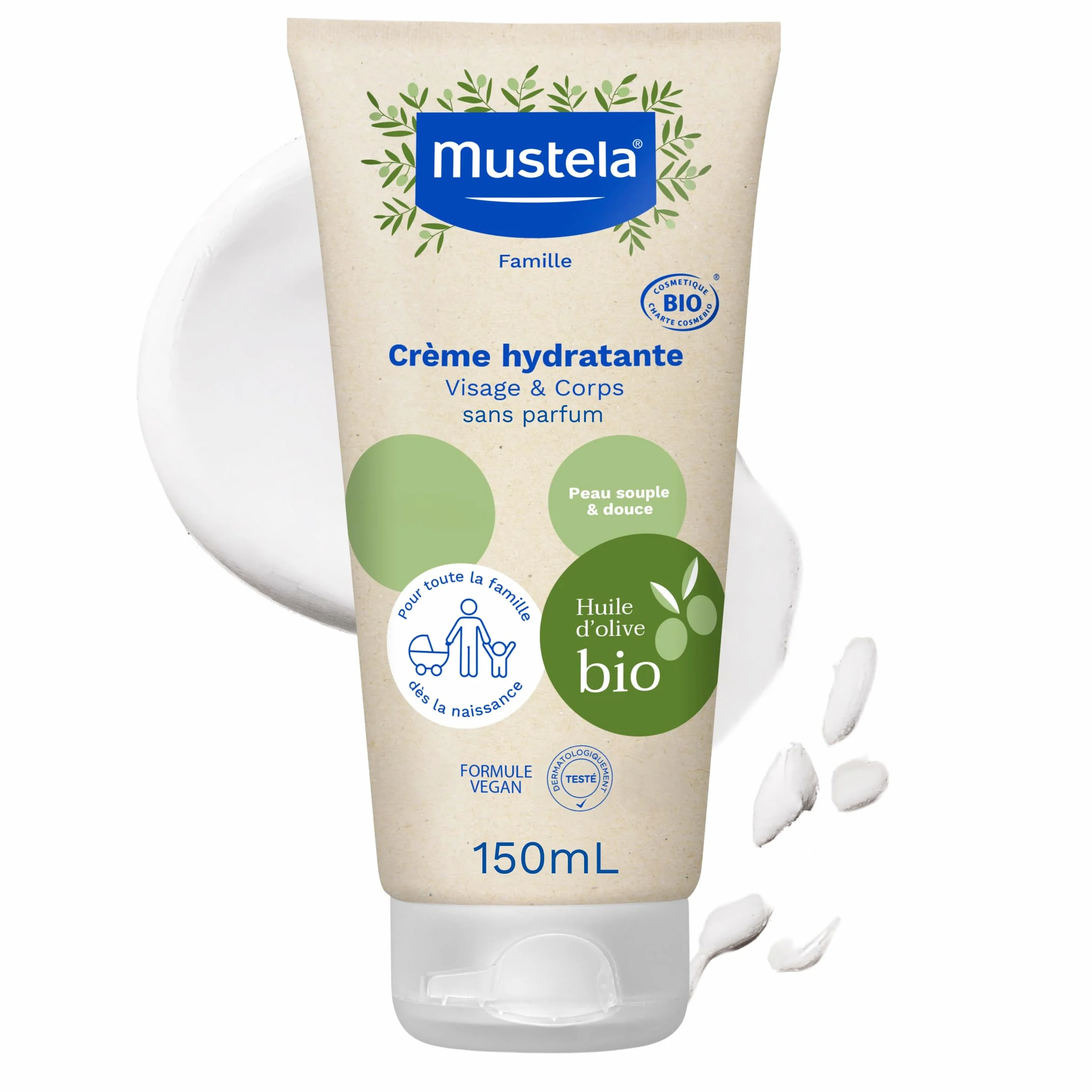 Mustela Crème Hydratante Bébé à l'Huile d'Olive Bio Visage et Corps 300 ml