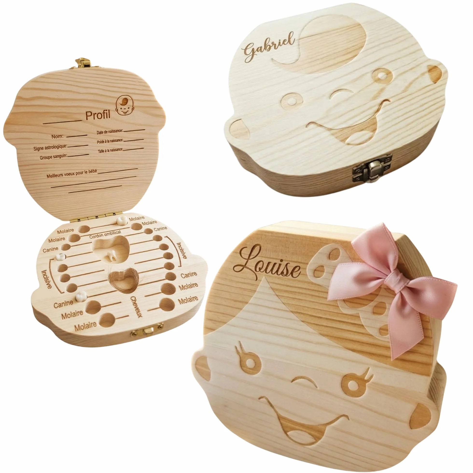 Boîte à Dents de Lait Personnalisée en Bois Coffret Souvenir Bébé Gravure Prénom
