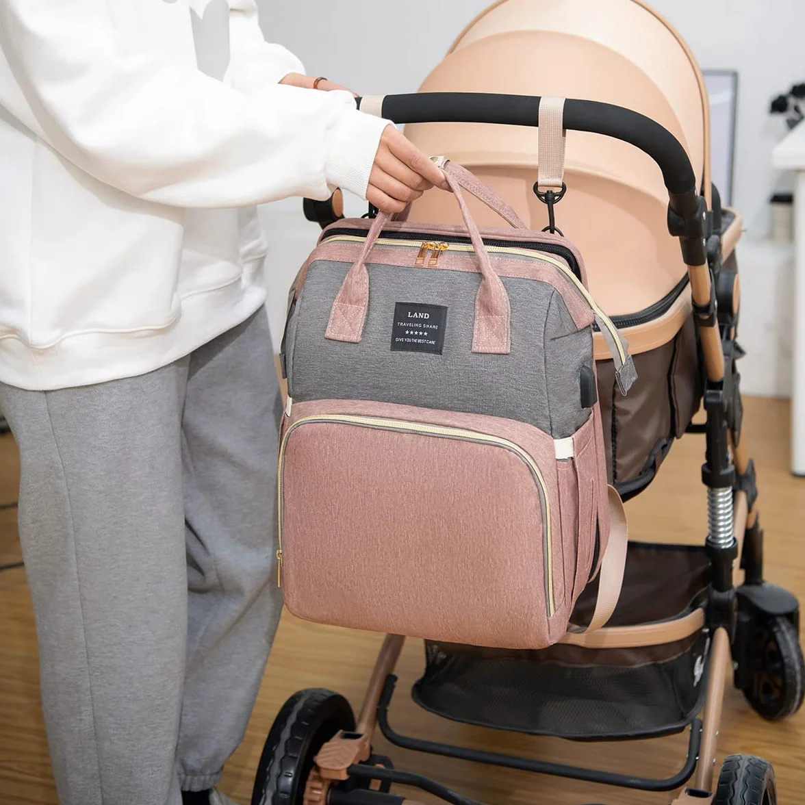 Sac à Langer Bébé Grand Sac à Dos avec Matelas, Moustiquaire et Port USB