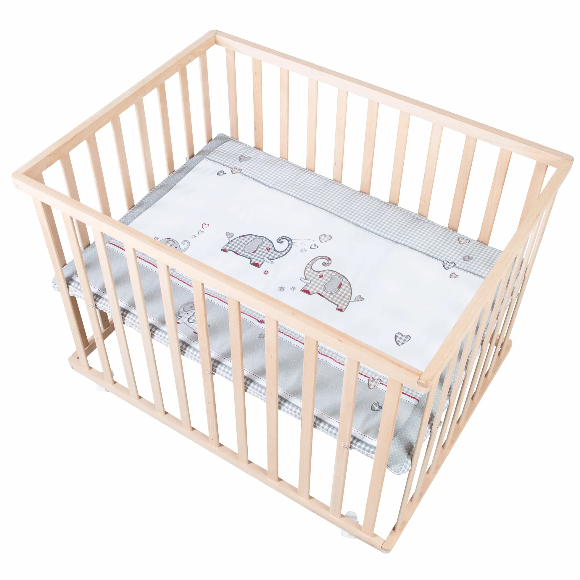 Parc Bébé Rectangulaire en Bois 75x100 Jumbotwins avec Tapis et Roues Freinables Blanc
