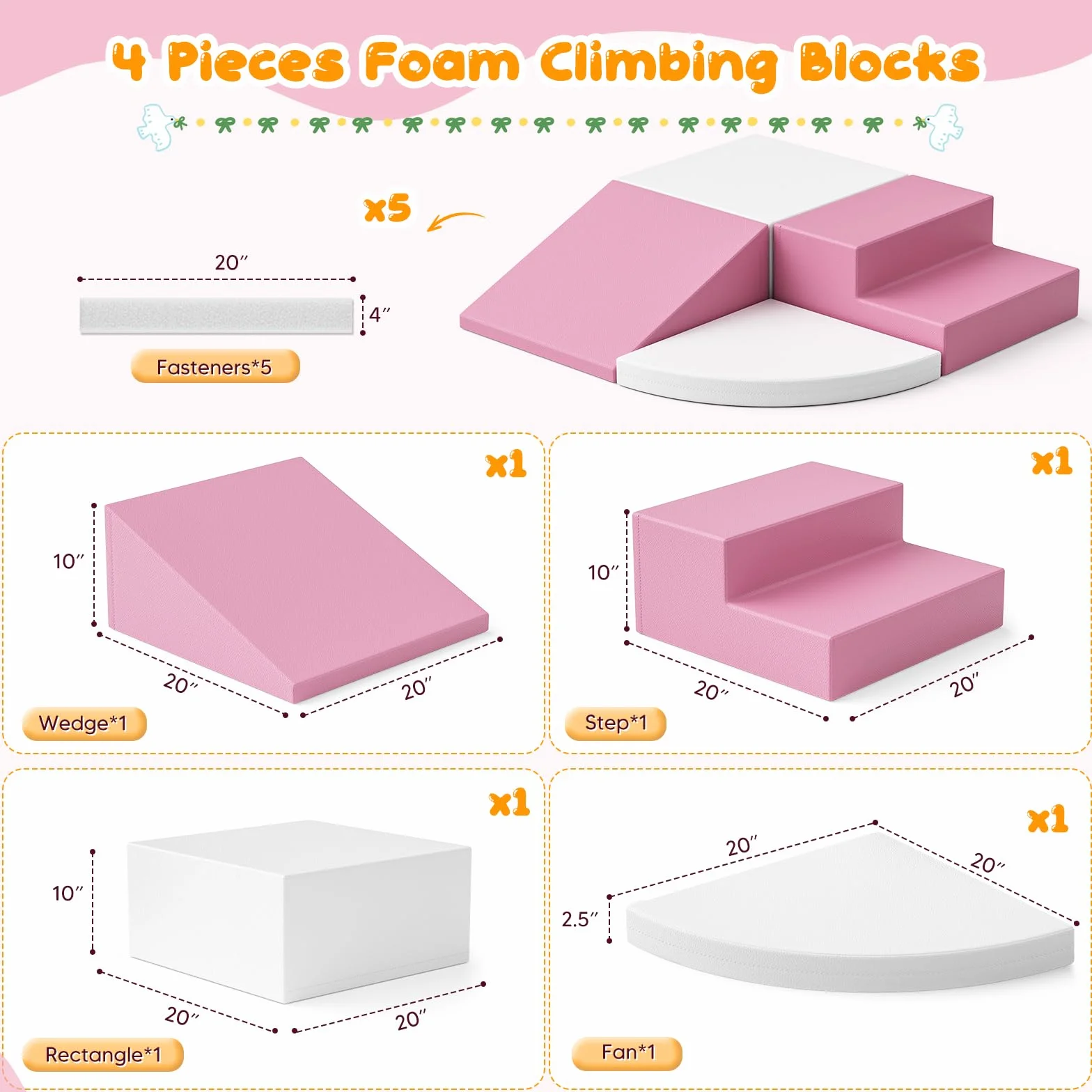 Blocs de construction en mousse pour enfants, grands blocs souples antidérapants, escalade bébé intérieur, rose et blanc