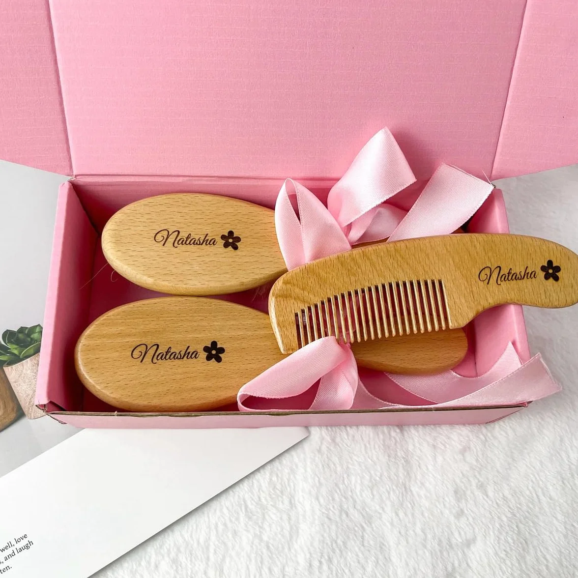 Brosse À Cheveux Bébé Personnalisée En Laine, Peigne En Bois Portable, Brosse De Bain Pour Nouveau-né