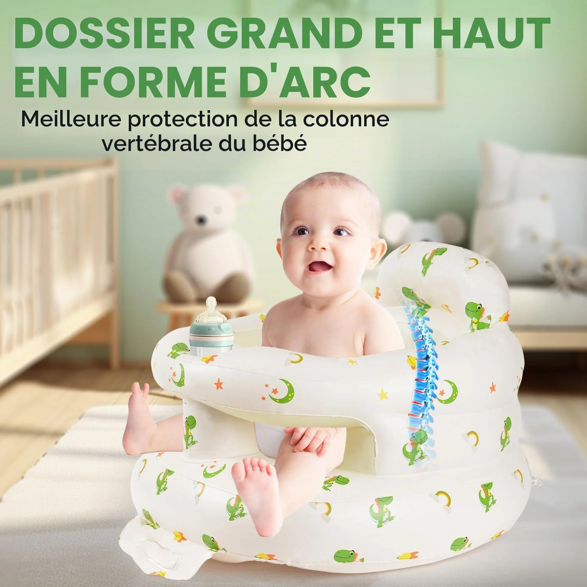 Chaise gonflable bébé 3 mois+ pompe intégrée apprendre s'asseoir douche camping