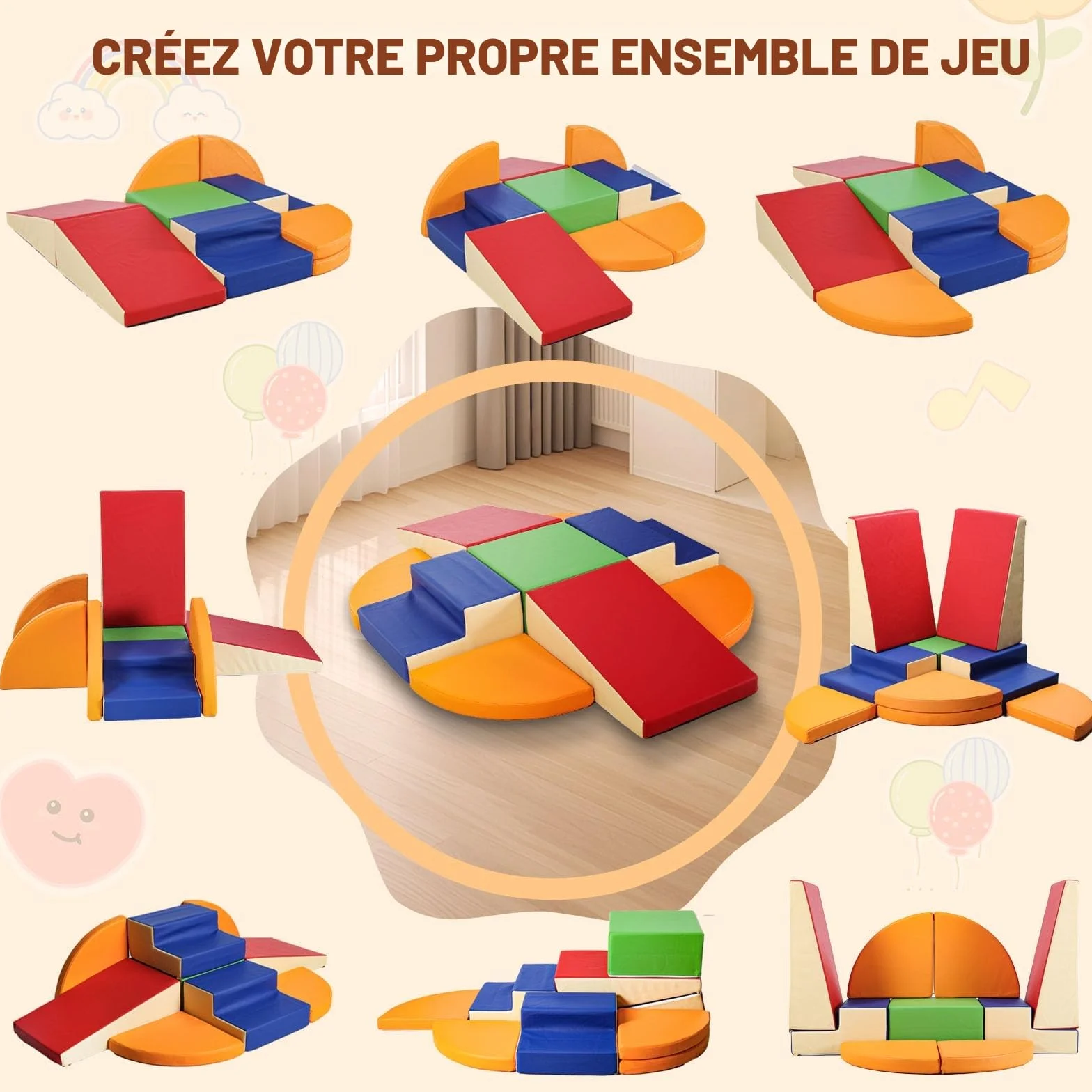 Parcours Motricité Bébé 9 Pièces: Module Motricité Enfant Cuir PU Blocs Mousse Éducatifs Jouets d'Escalade Structure Antidérapante Ensemble d'Échelle Double