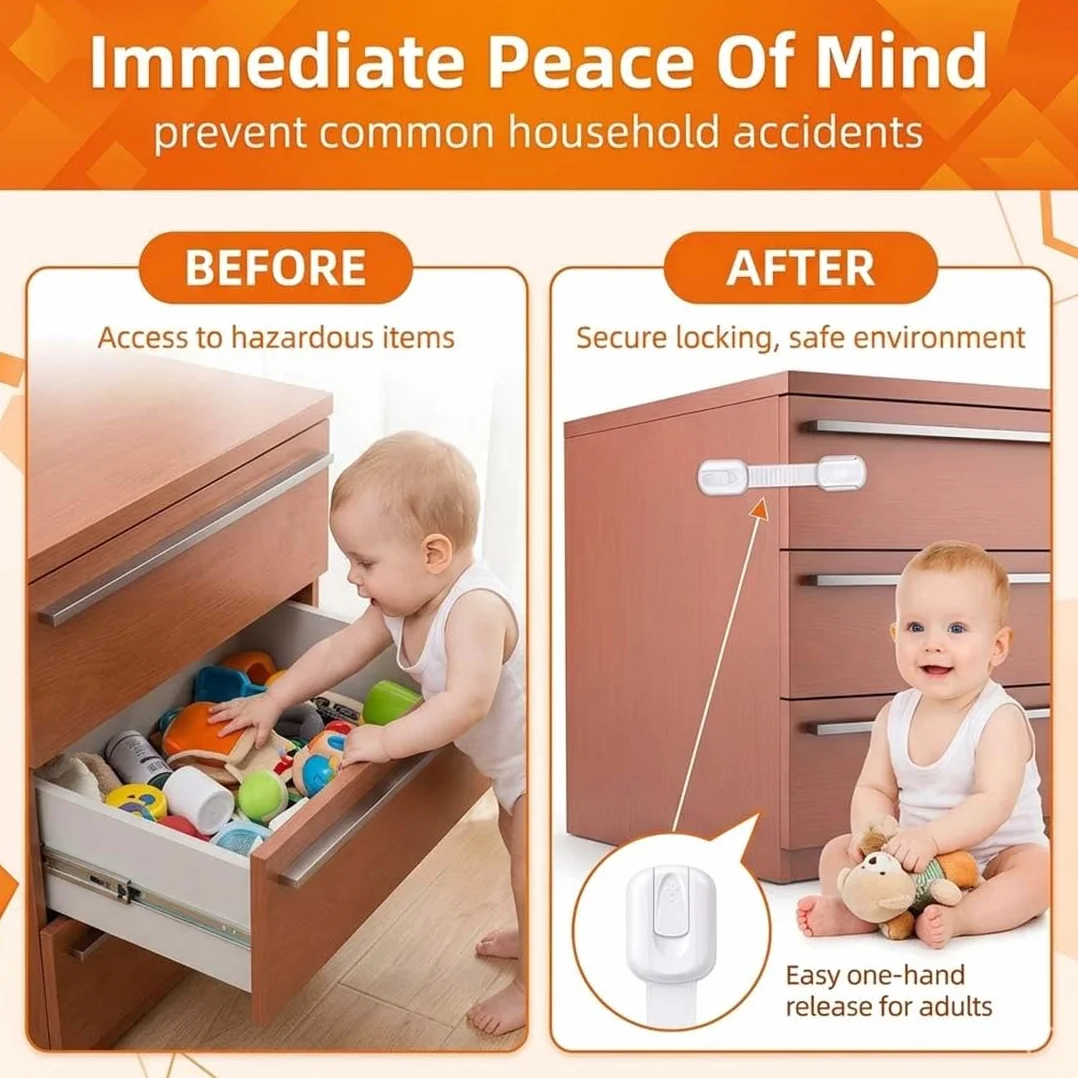 Securite Placard Enfant 6 Pièces Blanc Standard Adhésif Fort Bloque Porte