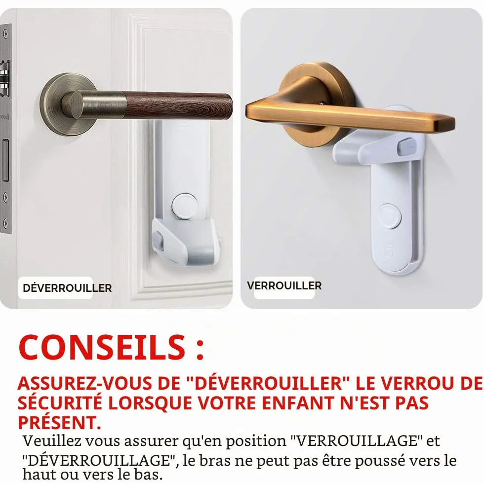 EUDEMON Verrou de porte à l'épreuve des enfants, serrure de sécurité bébé, adhésif sans outils, Blanc 2 Pièces