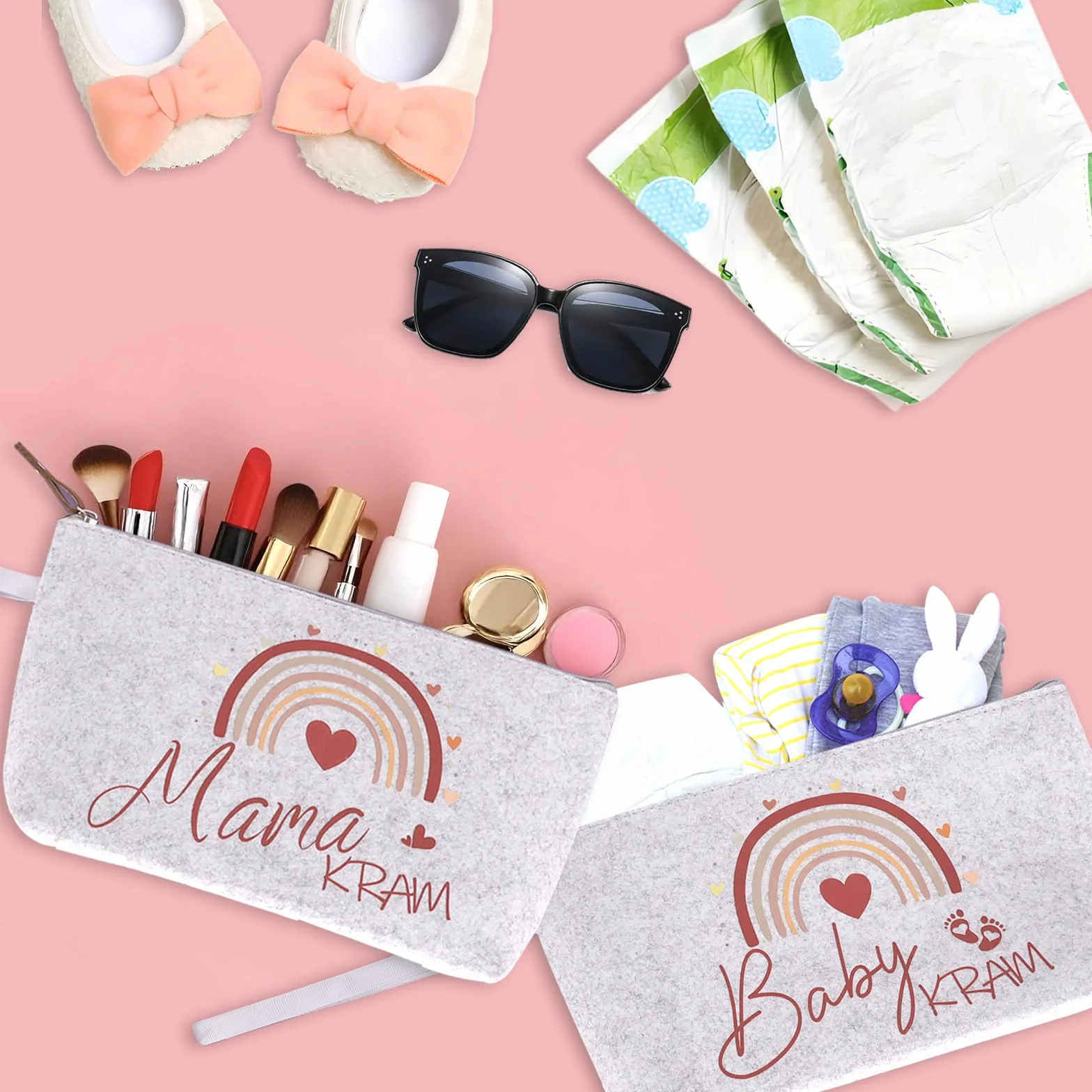 Lot de 2 sacs de clinique en feutre avec fermeture éclair pour futures mamans