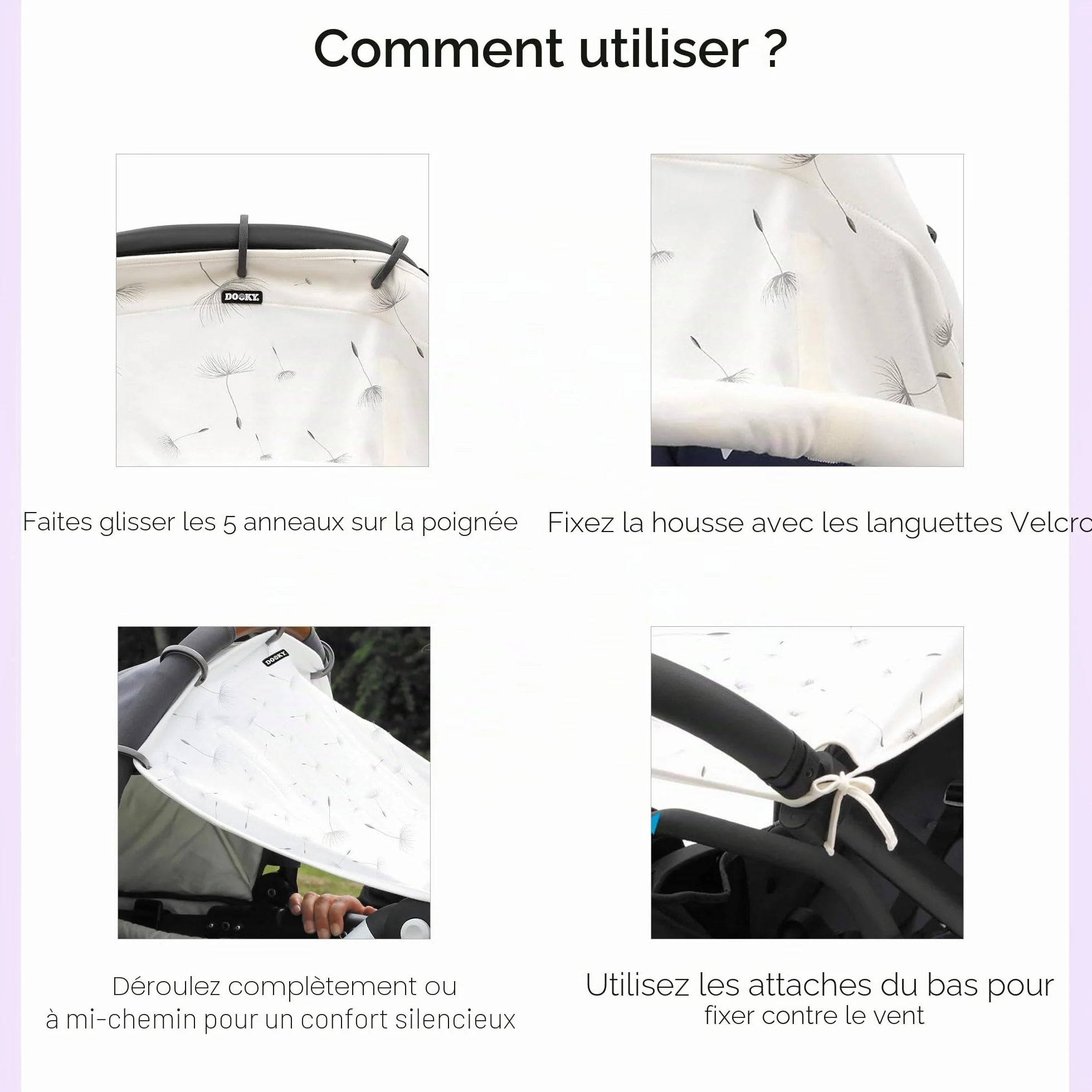 Dooky Universal Cover Dandelion Protection solaire sièges auto UV SPF 40+ TÜV blanc