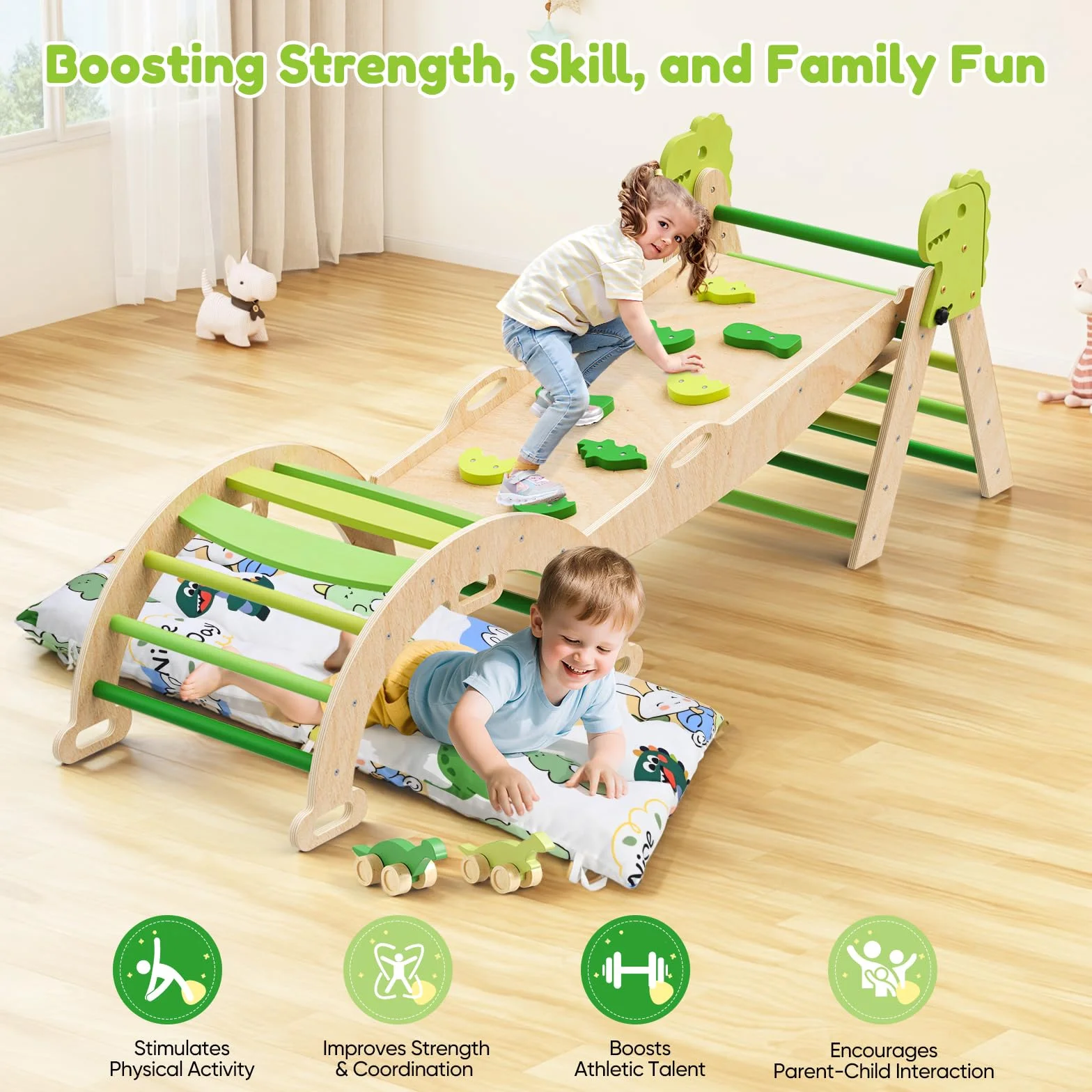 Parcours motricité Enfant 9 en 1, Structure d'escalade pour bébé Montessori, Ensemble d'escalade d'intérieur avec Coussin Doux Lavable