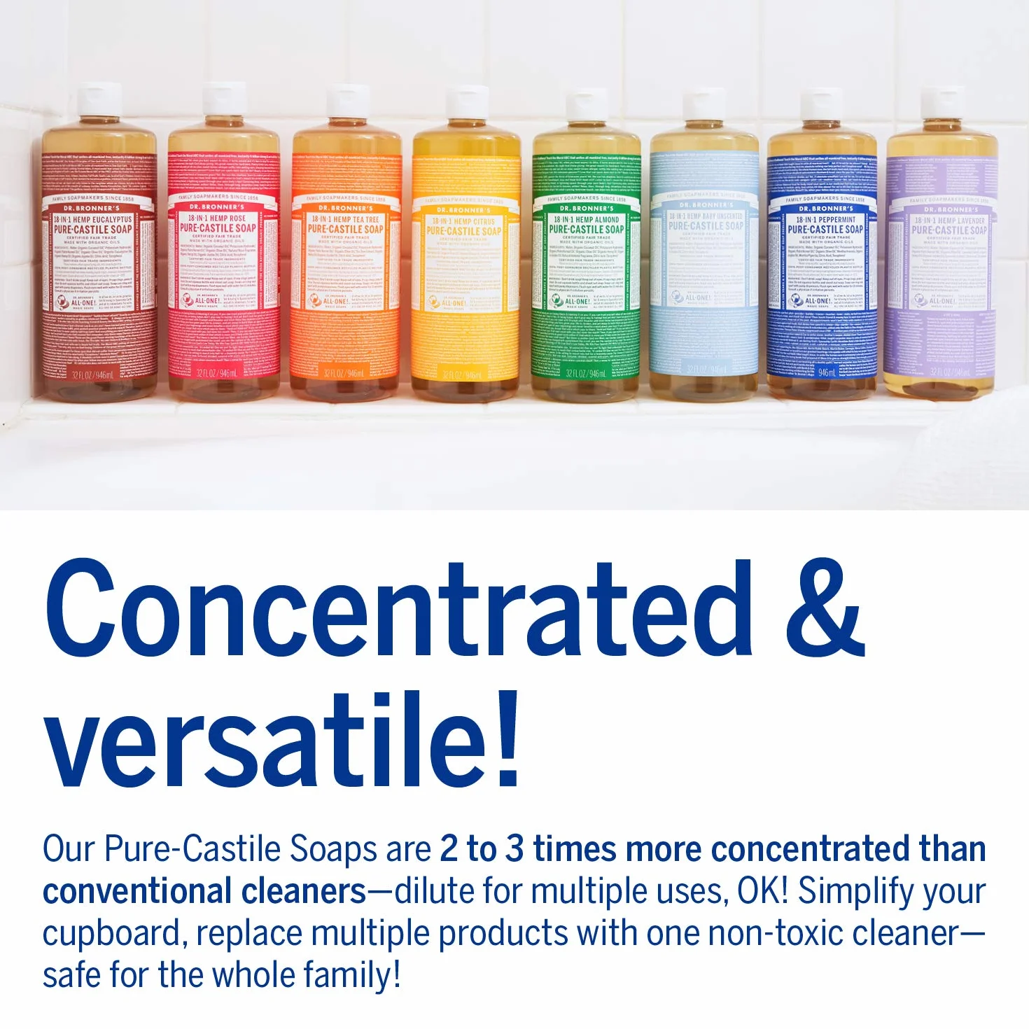 Dr. Bronner's Savon Liquide Bio Sans Parfum 945 ml 18-en-1 Multiusage Corps Visage Cheveux