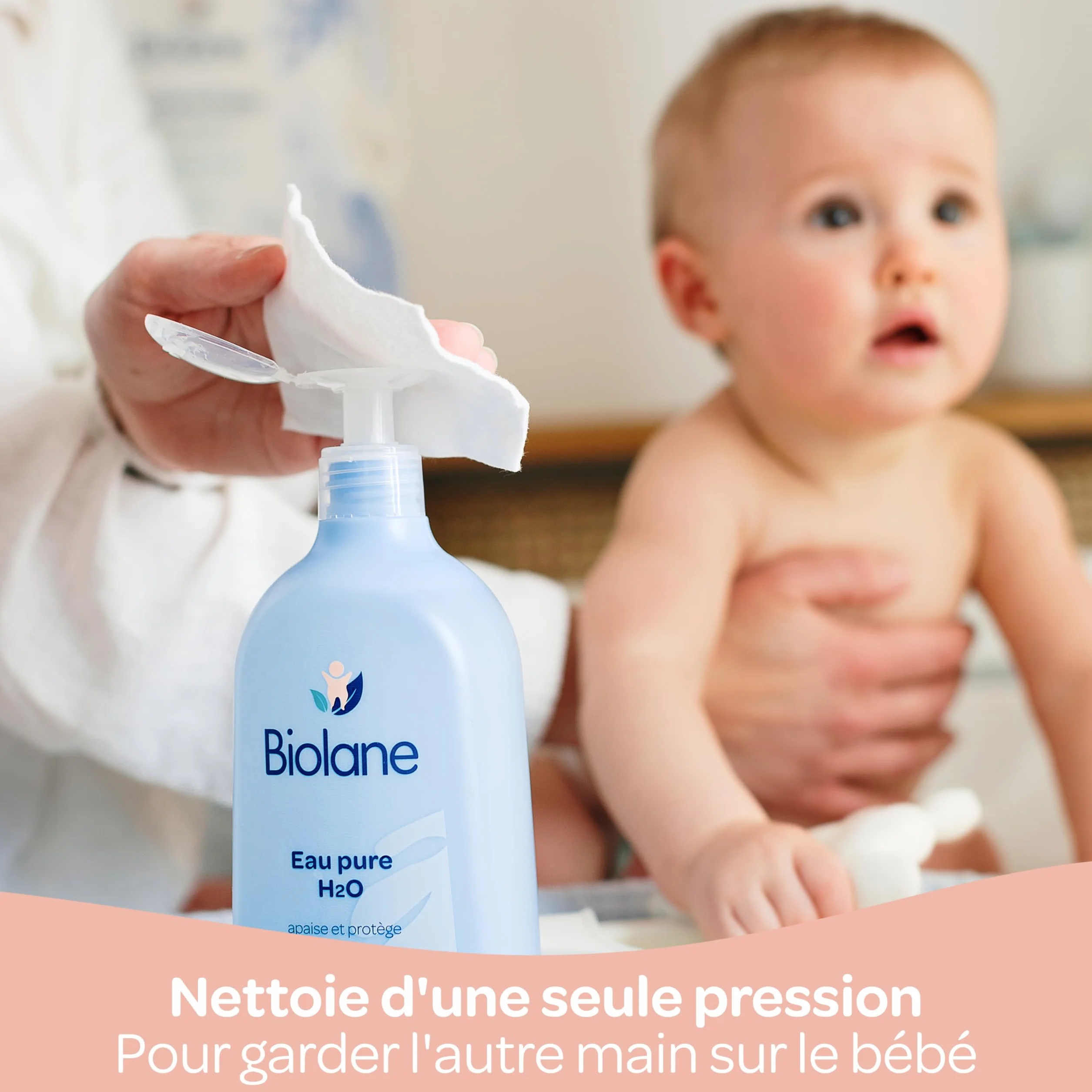 BIOLANE Lot de 4 Flacons Eau Pure H2O Nettoyant Bébé Sans Rinçage 750ml Fabriqué en France