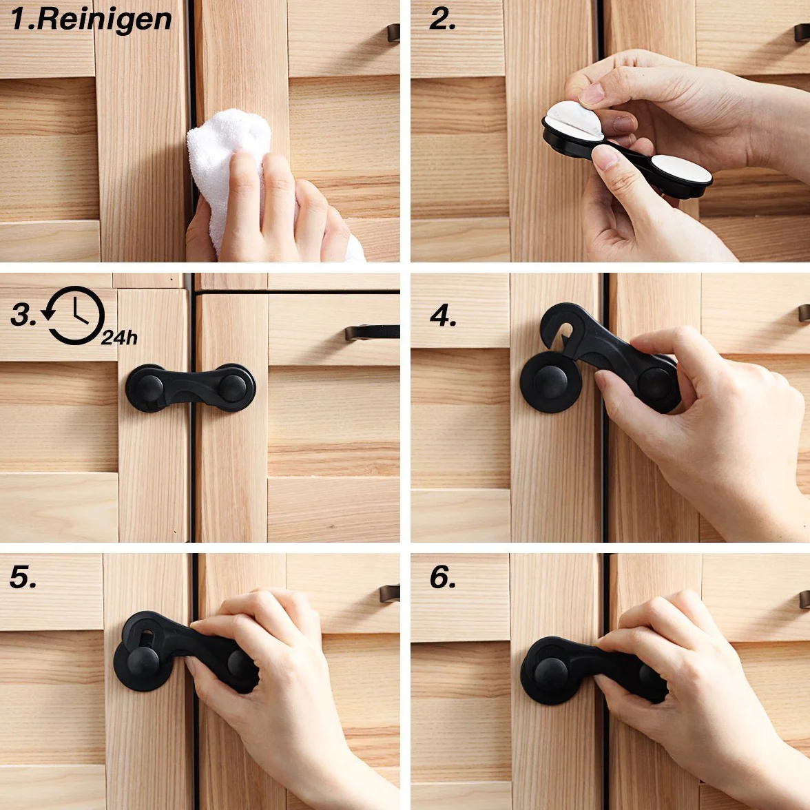 Sécurité Placard Enfant 10 Pièces, Protection Bébé Porte Placard Fenêtre Réfrigérateur Tiroir, Adhésif Fort Sans Perçage, Durable Meubles Cuisine Noir