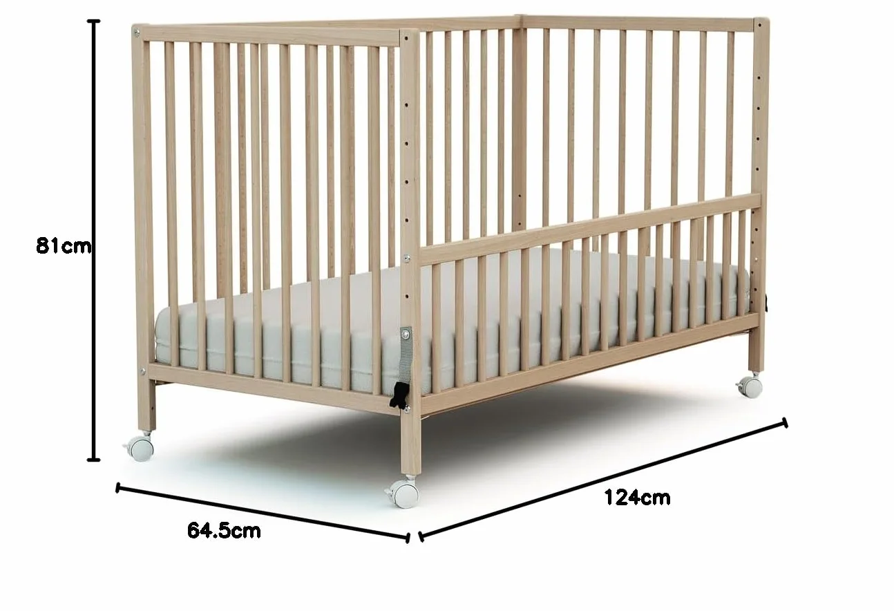 Lit bébé cododo en Bois Massif 60x120cm LIO | Réglable en Hauteur | Sommier à Lattes Beige