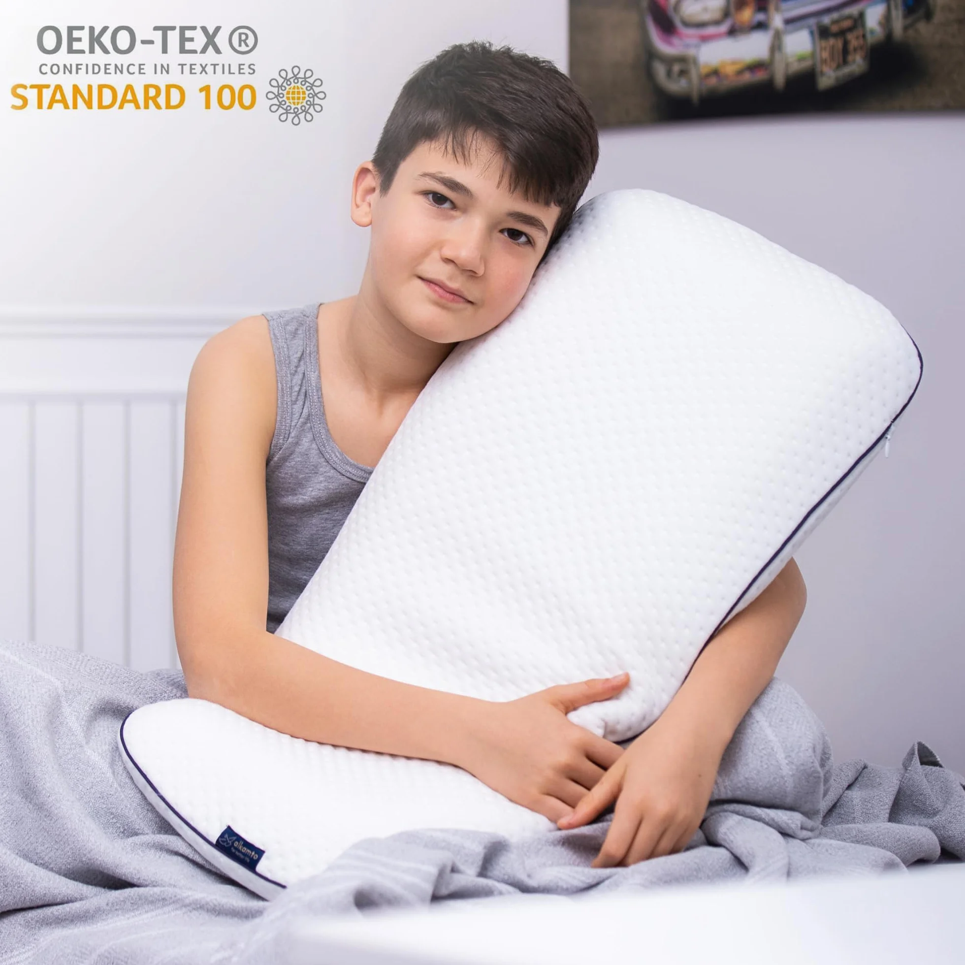 Alkamto Oreiller Orthopédique Enfants 66 x 33 cm Certifié Oeko-Tex 3-8 Ans