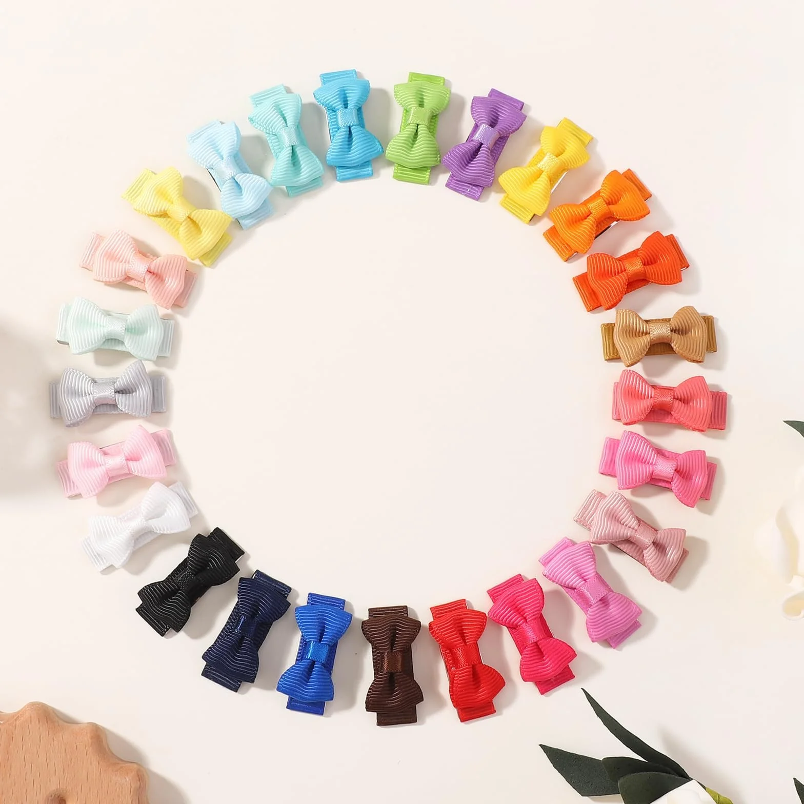 Jollybows 25 pièces Barrette Cheveux Bebe Fille, 1,2 pouces 3cm Mini Pince Cheveux Grosgrain Ribbon Anti Glisse
