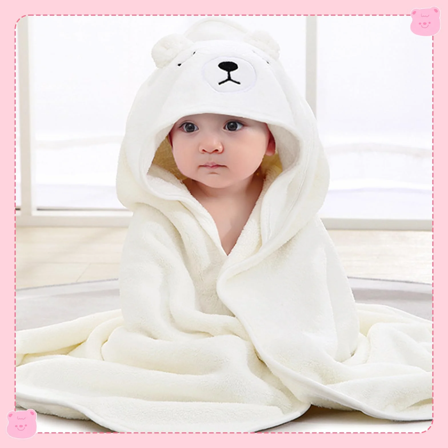 Serviette de Bain à Capuche Bébé Polaire Corail 80x80 cm Absorbante Lot 3 Chat Rose Cerf Café