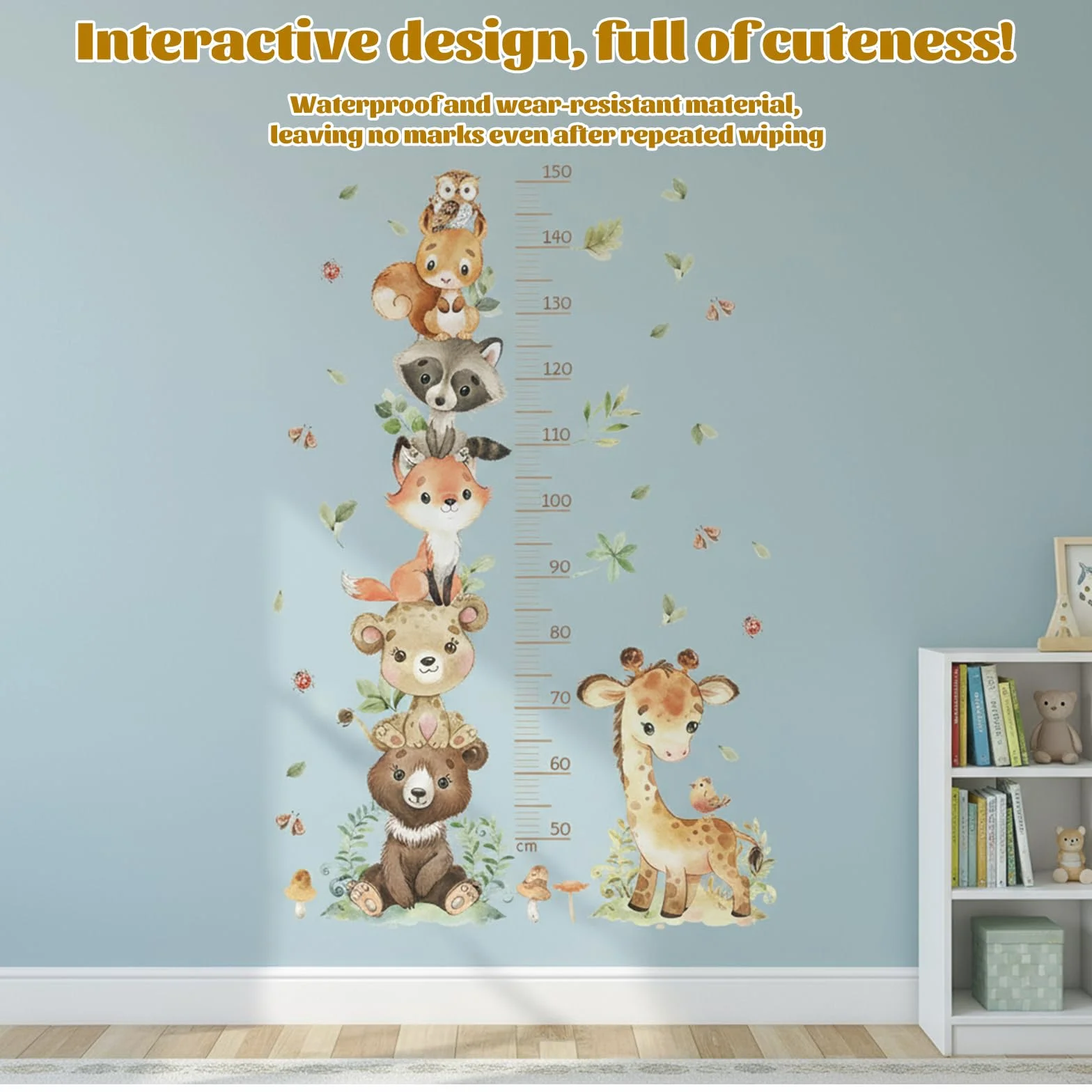 Stickers Muraux Animaux Forêt Règle Hauteur Enfant 50-150 cm