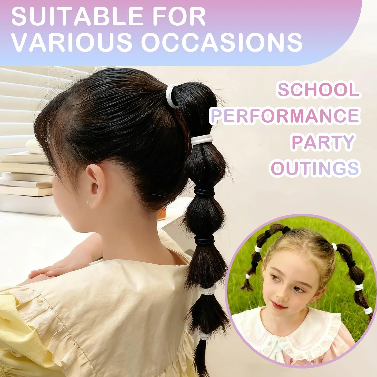 Élastiques Cheveux Bébé 20mm Noir Blanc pour Filles Enfants