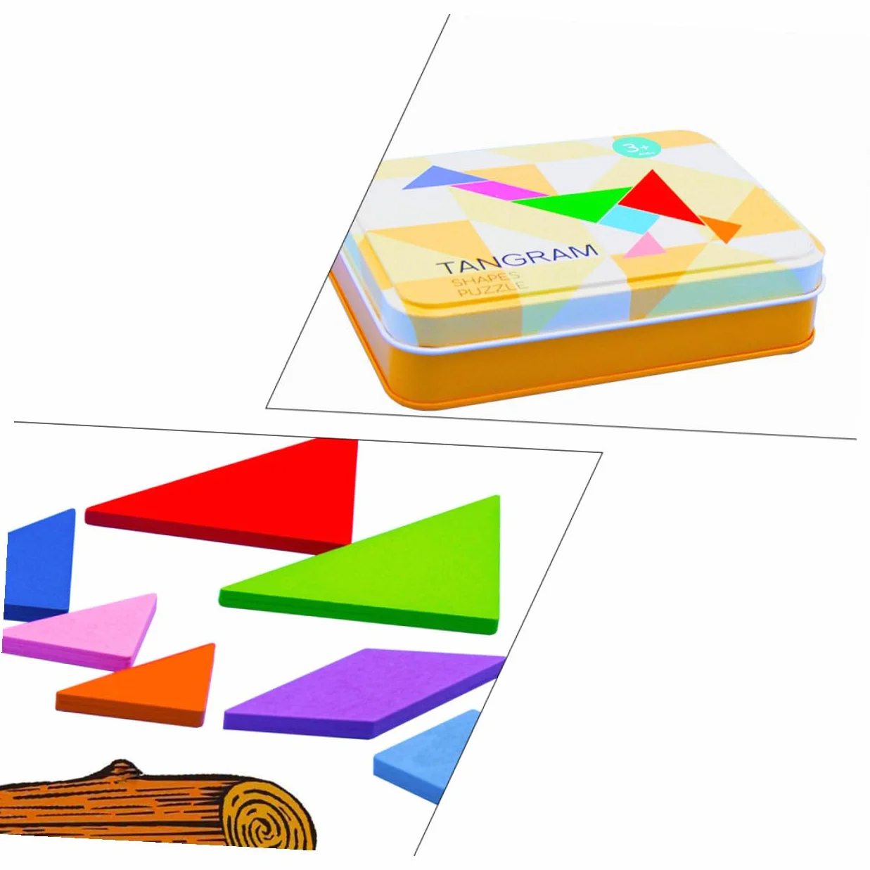 Jeu de Puzzle Tangram en Bois Éducatif pour Enfants, Coffret en Fer avec Cartes, Apprentissage Géométrie