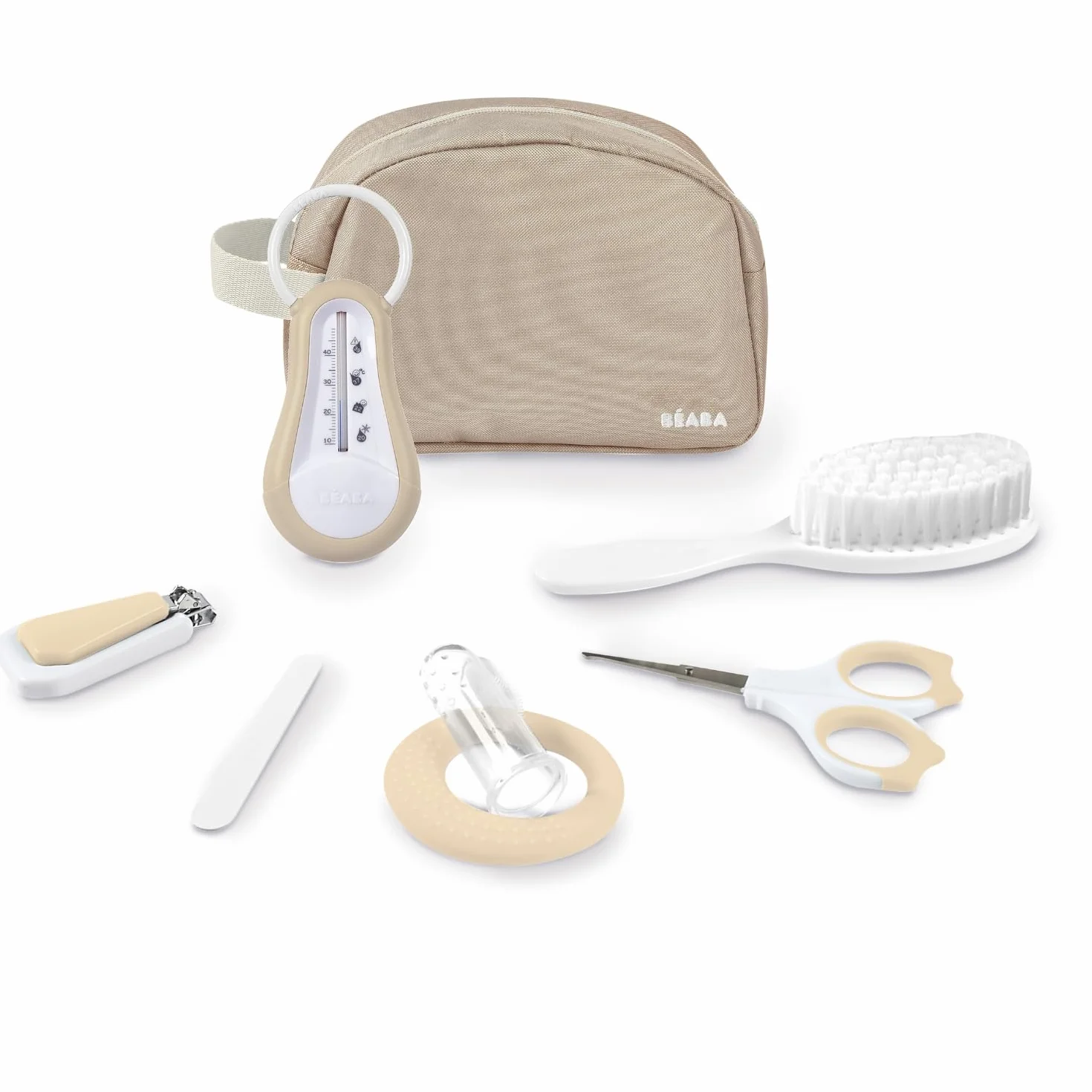 BÉABA Trousse de Toilette Bébé Nomade 7 Accessoires Essentiels Format Compact Argile