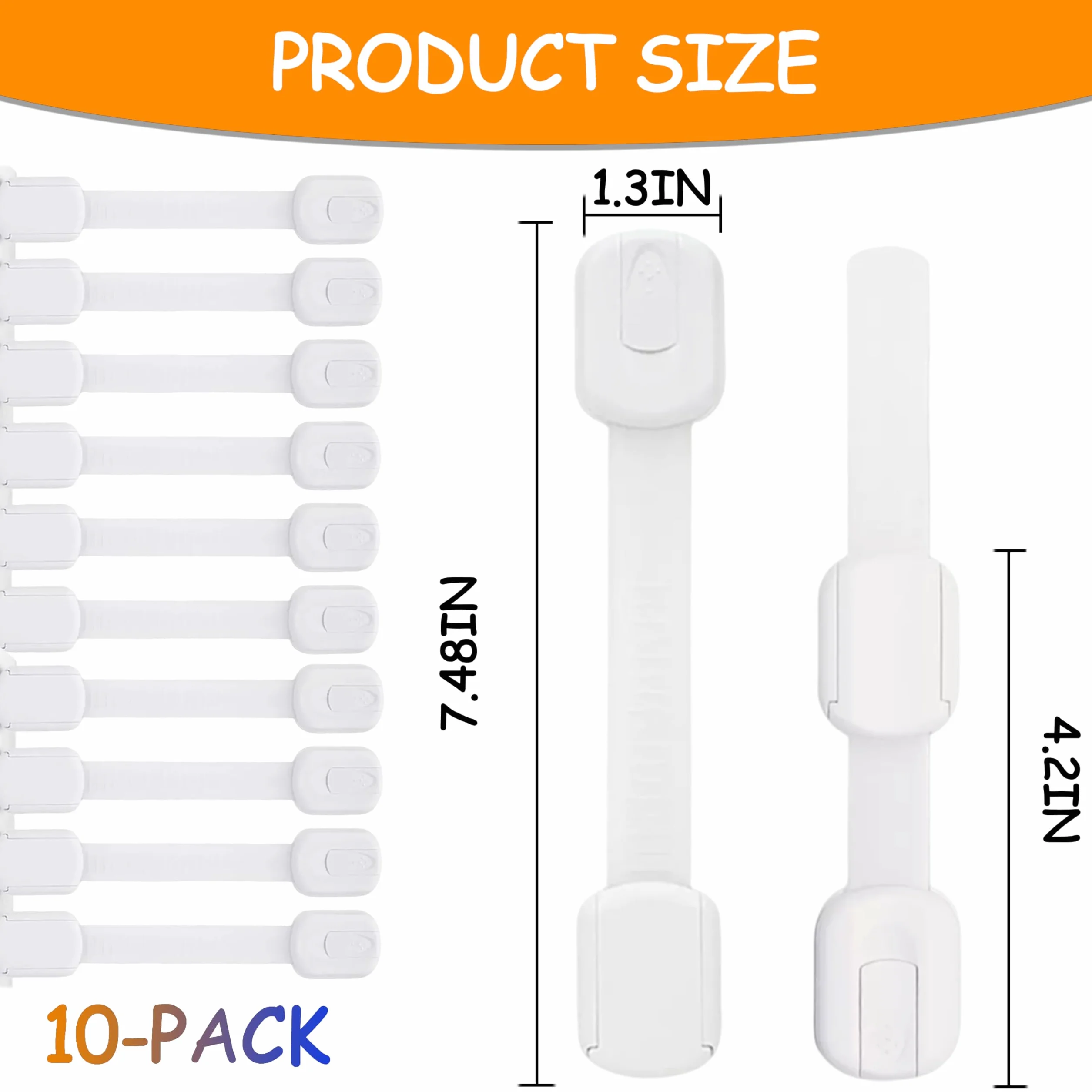 Lot de 10 verrous de placard sécurité enfants bébés tiroirs armoires longueur réglable blanc