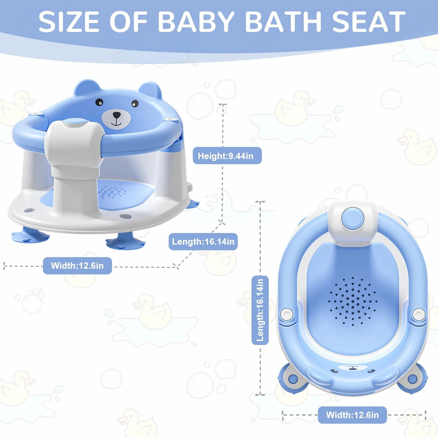 Siège de Bain Bébé 6 Mois Antidérapant 4 Ventouses Coussin Bleu