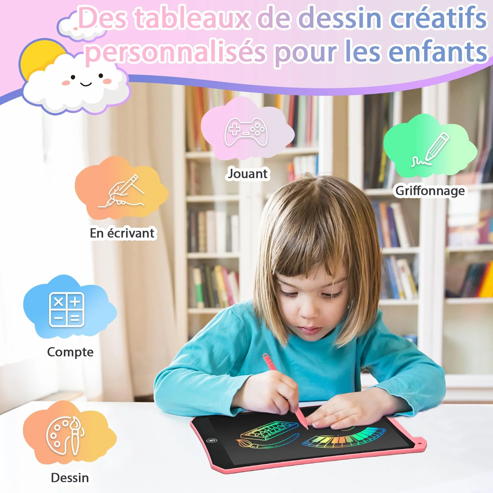 BlueSwan Tablette Dessin Enfant 10 Pouces, Ardoise Magique avec Verrouillage, Cadeau Garçons Filles Rose