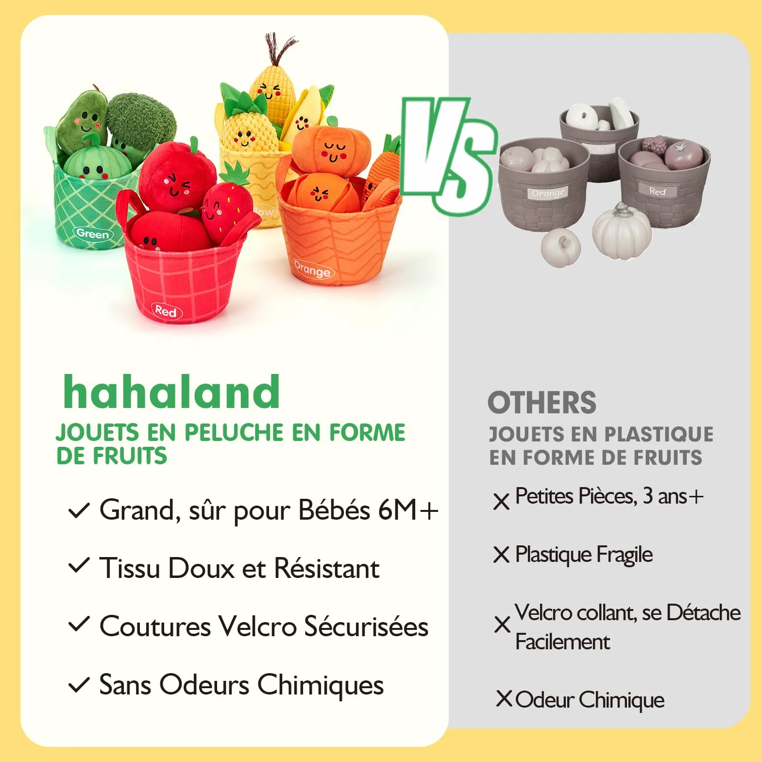 hahaland Jouet Bebe 6 Mois Eveil 6-12 Mois, 16 Pièces Fruits Legumes Peluche Panier, Sensoriel Montessori Cadeau 1 an Garçon Fille
