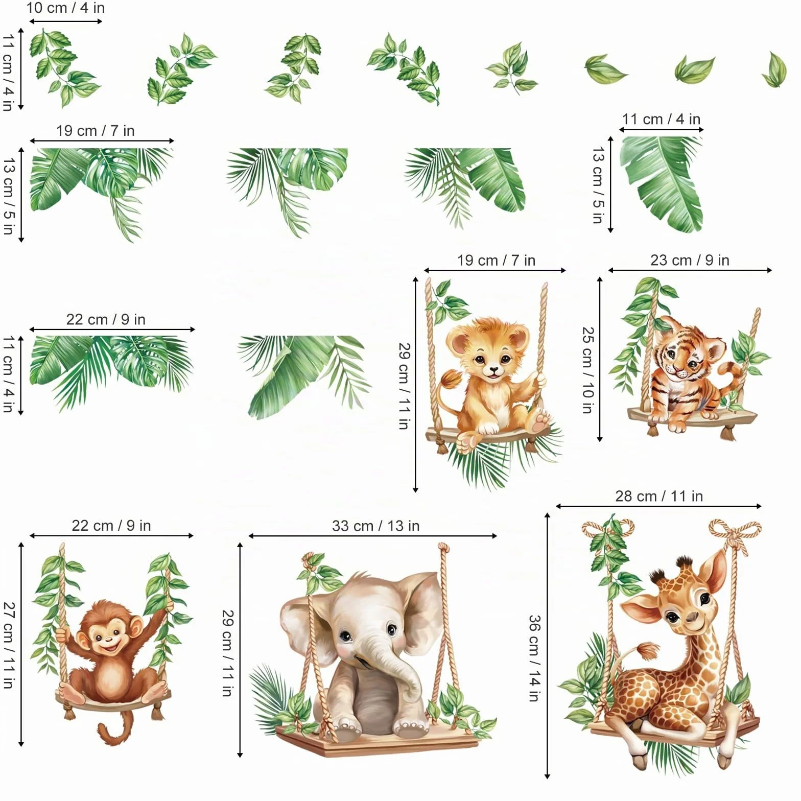 wondever Autocollants Muraux Animaux Jungle Tropical Éléphant Singe Lion pour Chambre Enfants